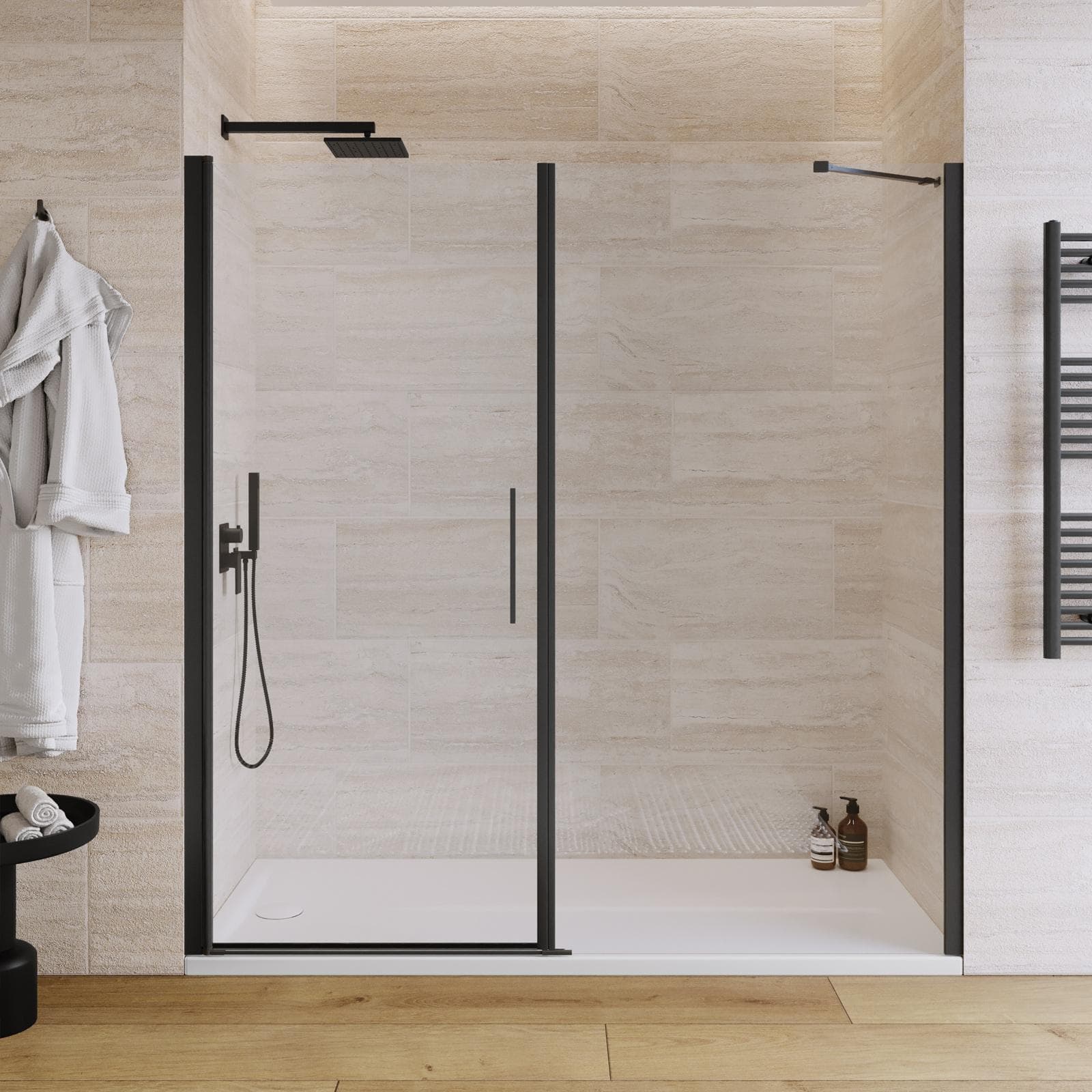 Box doccia nicchia 165 cm battente 75 e lato fisso 90 con profilo nero 195h - Nilo