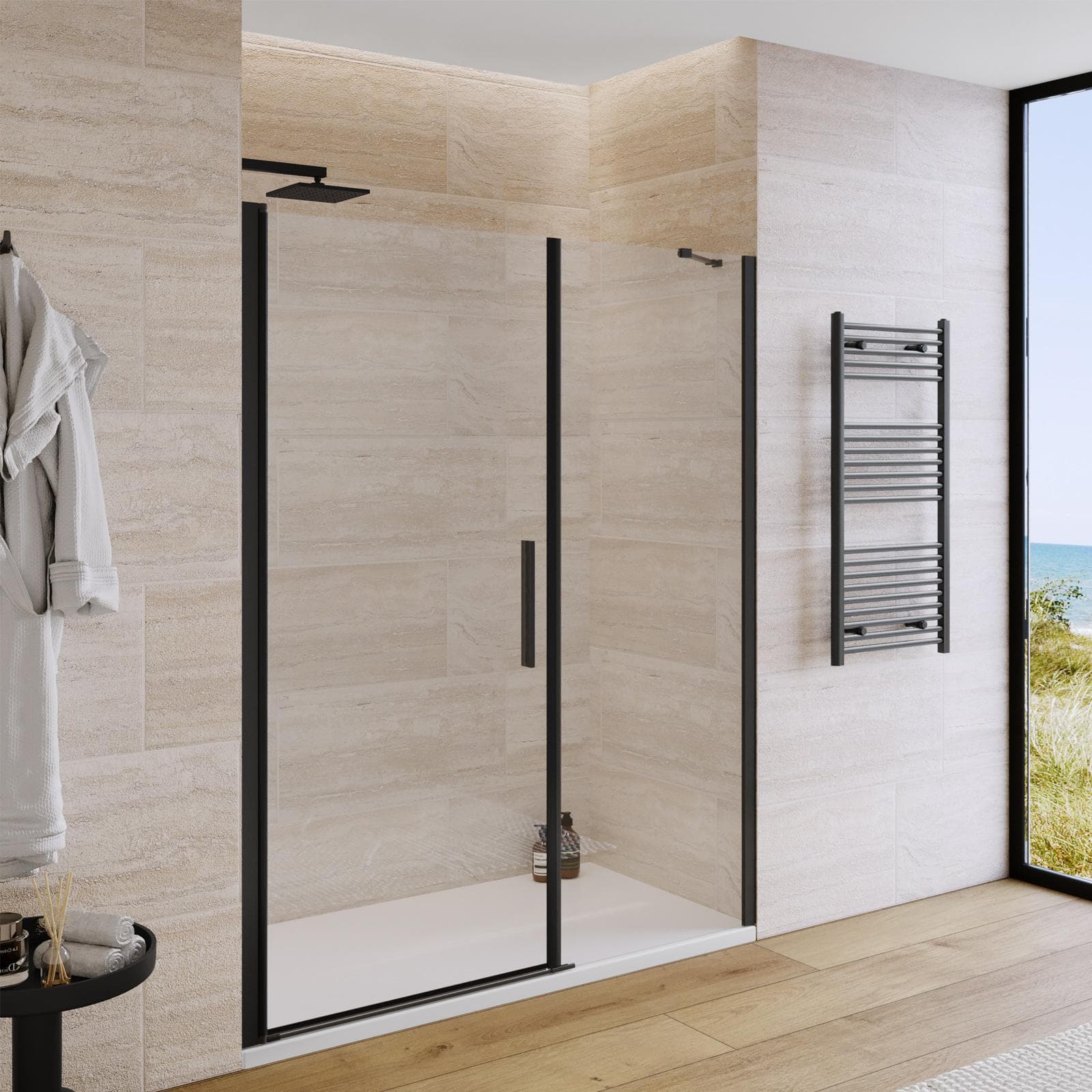 Box doccia nicchia 165 cm battente 95 e lato fisso 70 con profilo nero 195h - Nilo