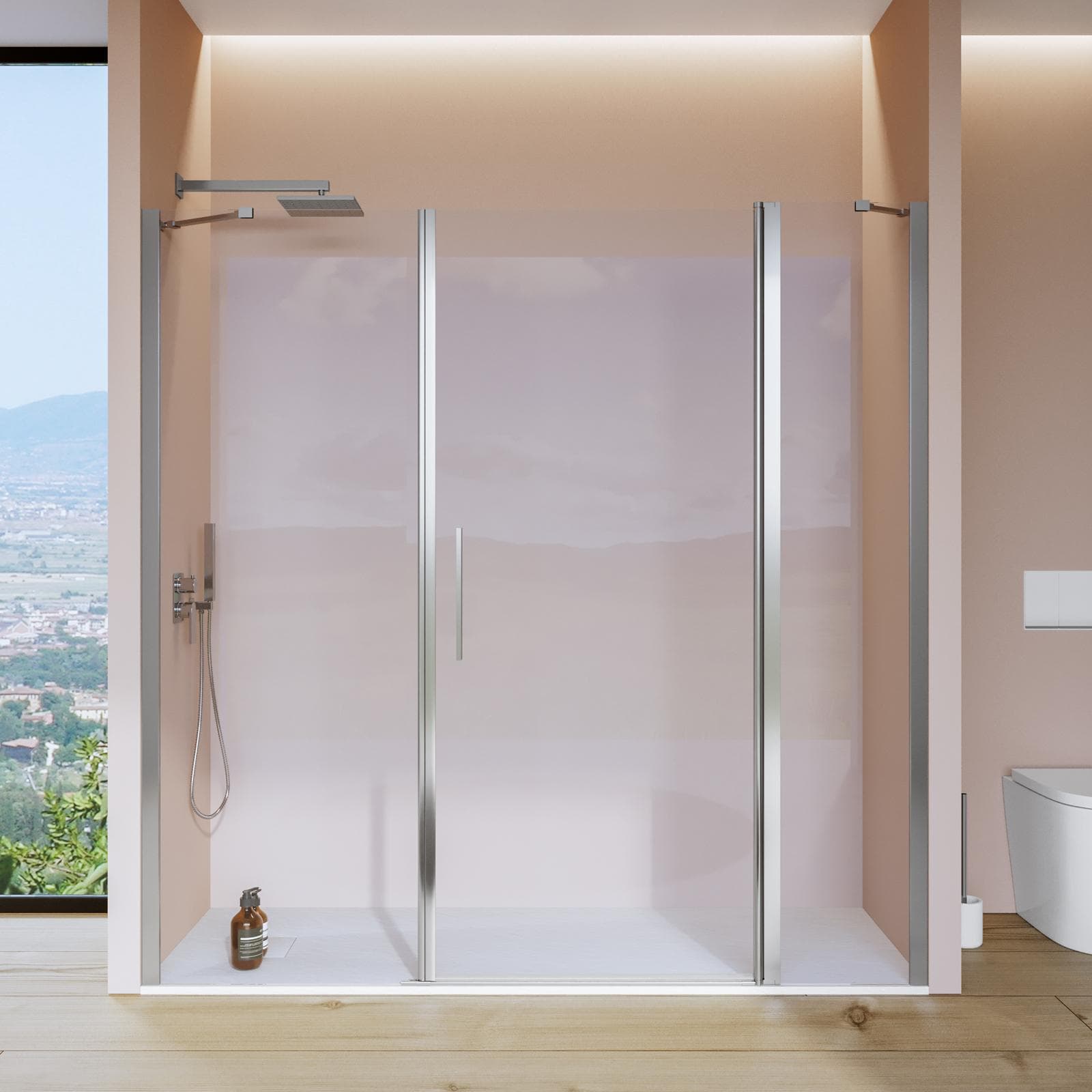Box doccia nicchia 200 cm 45 giunto + 85 battente + 70 fisso con vetro temperato trasparente e profilo cromo 195h - Nilo