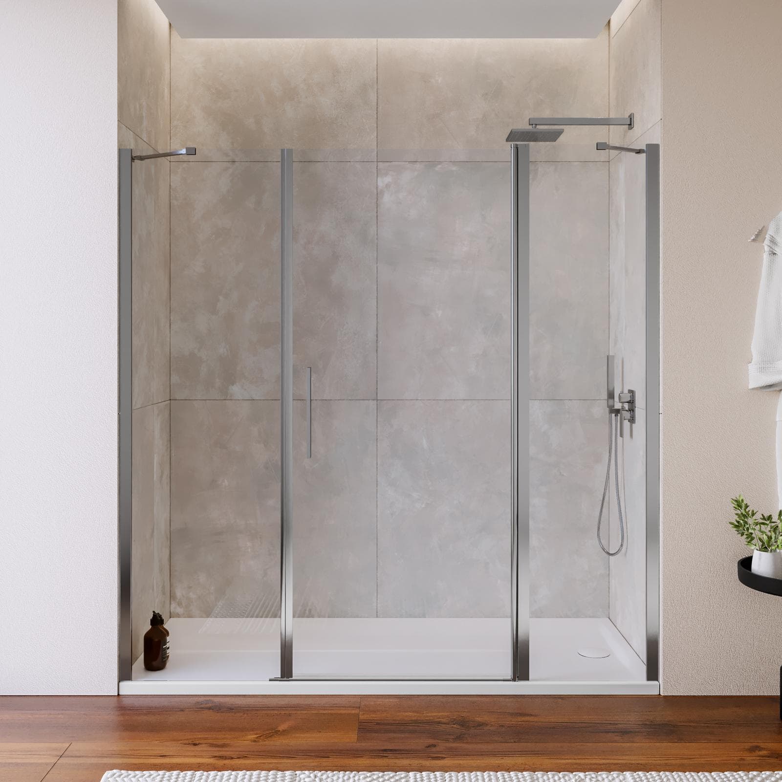 Box doccia nicchia 200 cm 50 giunto + 85 battente + 65 fisso con vetro temperato trasparente e profilo cromo 195h - Nilo