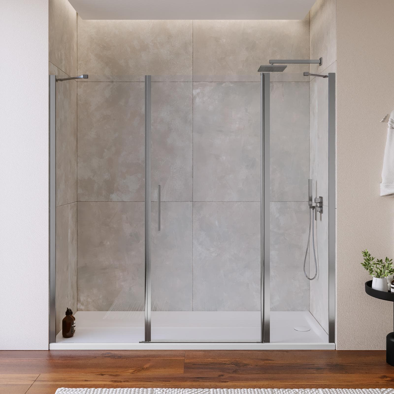 Box doccia nicchia 200 cm 55 giunto + 75 battente + 70 fisso con vetro temperato trasparente e profilo cromo 195h - Nilo