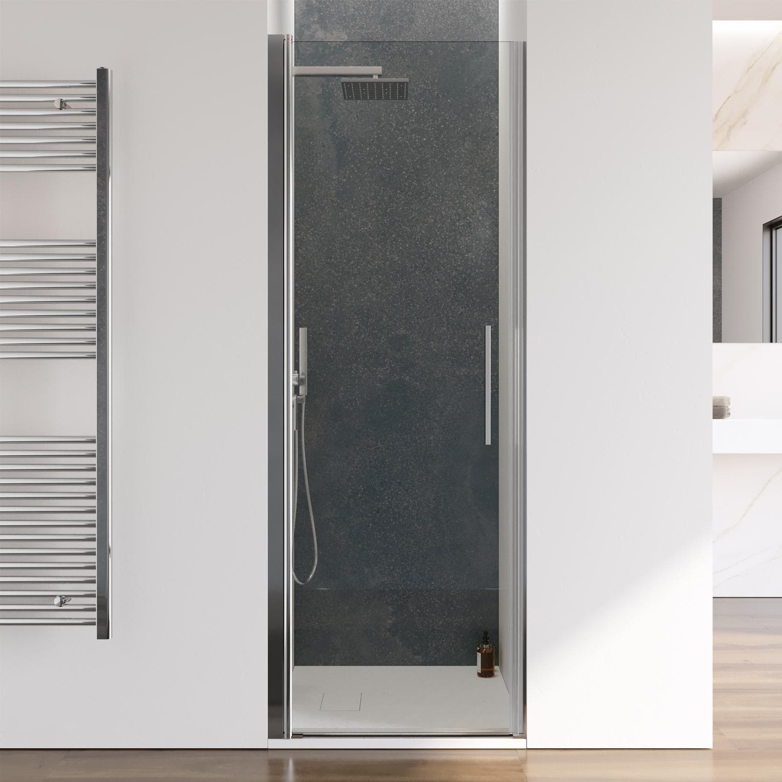 Box doccia nicchia 70 cm battente con vetro trasparente e profilo cromo 195h - Nilo