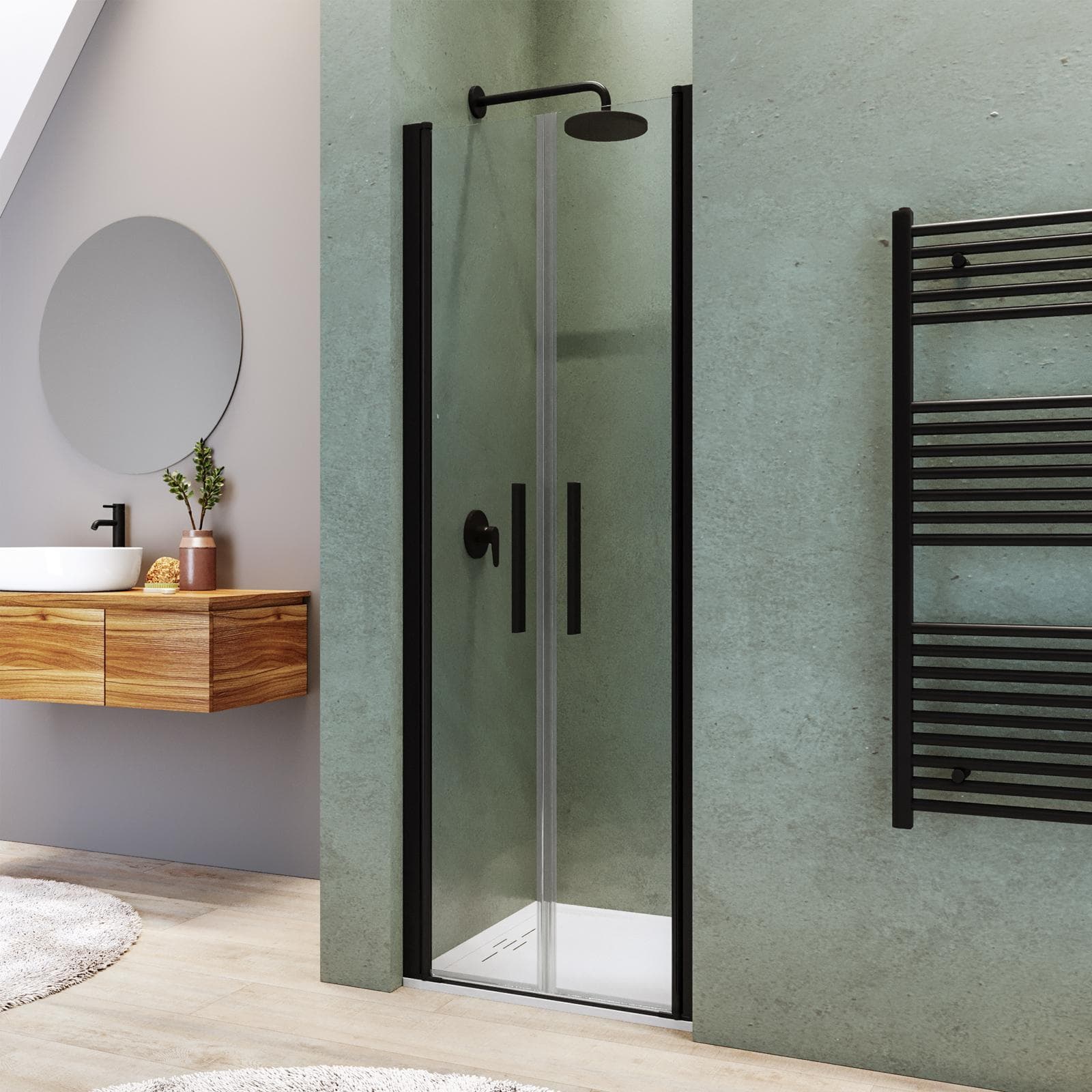 Box doccia nicchia 80 cm saloon con vetro anticalcare trasparente e profilo nero 195h - Lost