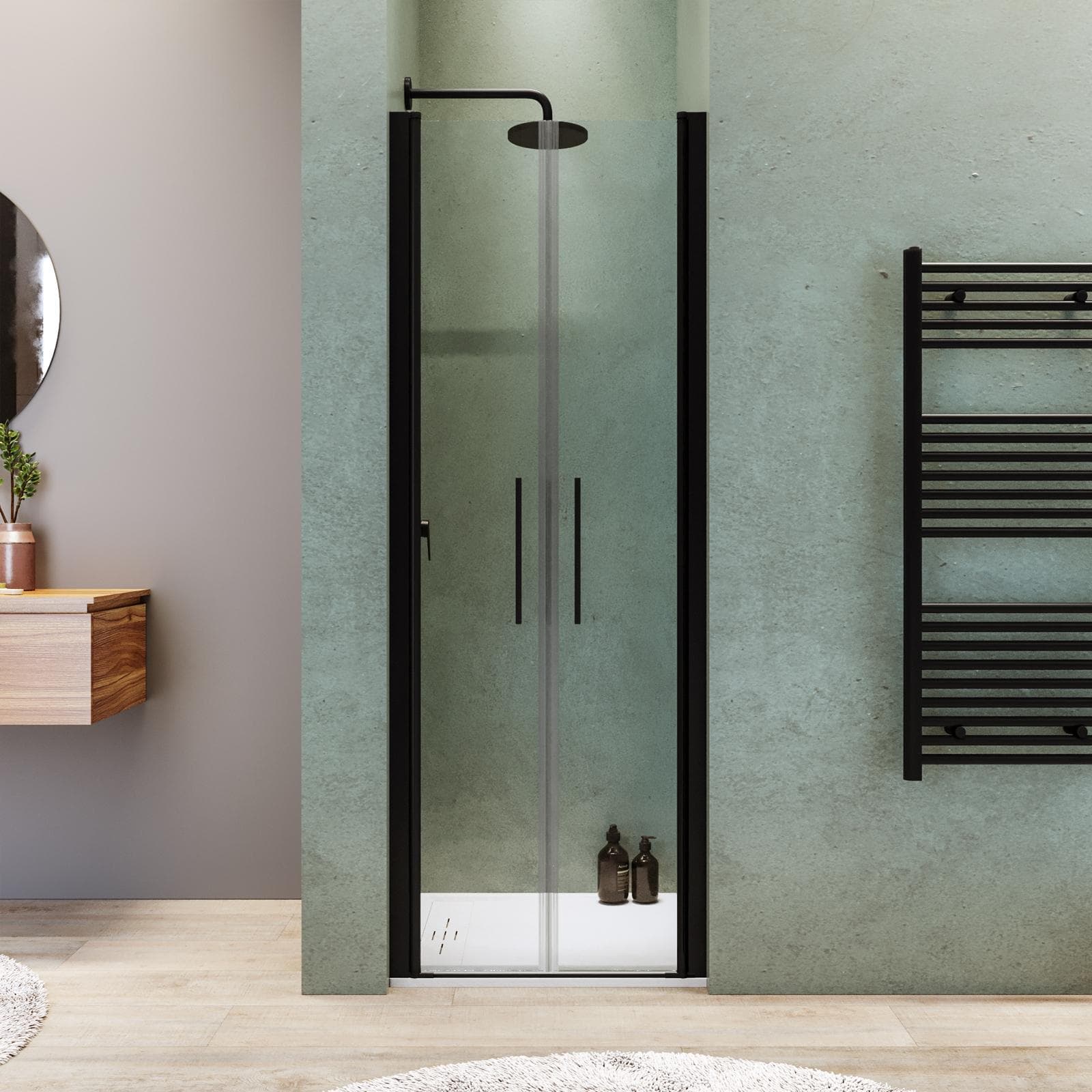 Box doccia nicchia 80 cm saloon con vetro anticalcare trasparente e profilo nero 195h - Lost