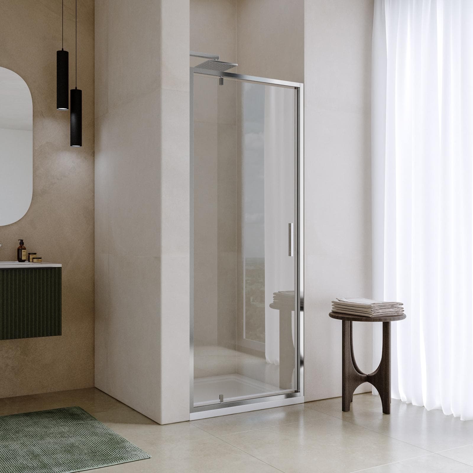 Box doccia nicchia 90 cm battente con vetro slim trasparente e profilo cromo 195h - Glide