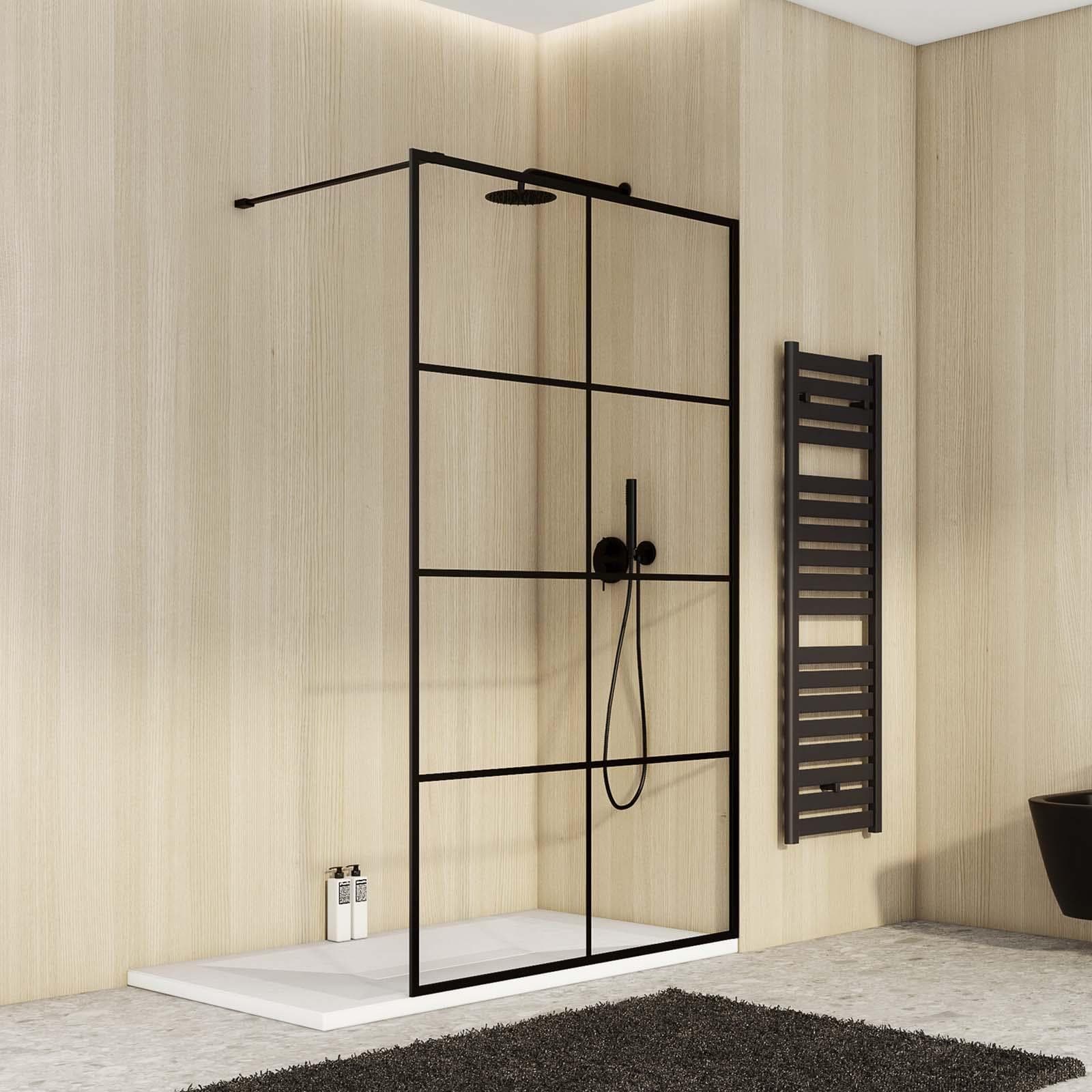 Parete walk in 100 cm nero opaco anticalcare trasparente 195h - Ventana