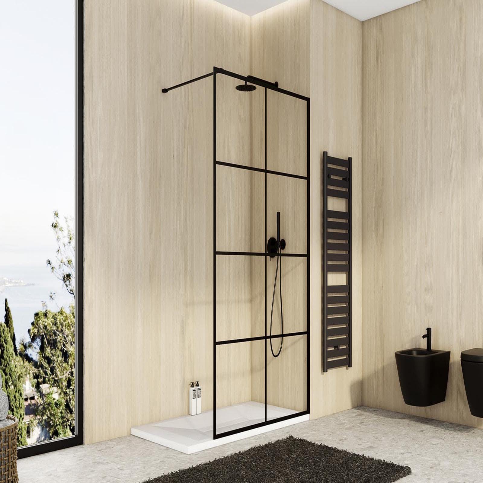 Parete walk in 100 cm nero opaco anticalcare trasparente 195h - Ventana