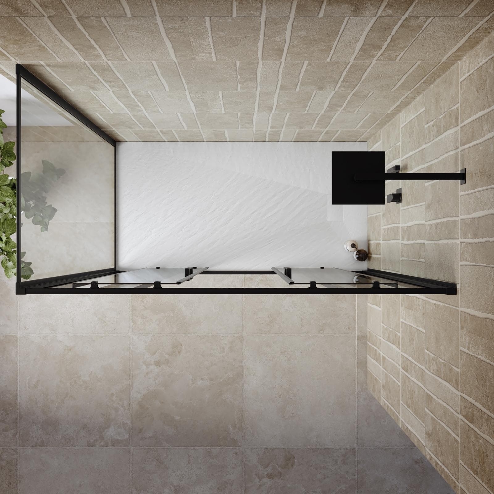 Box doccia profilo nero 90x160 anticalcare fisso + porta scorrevole 4 ante 200h - Naomi