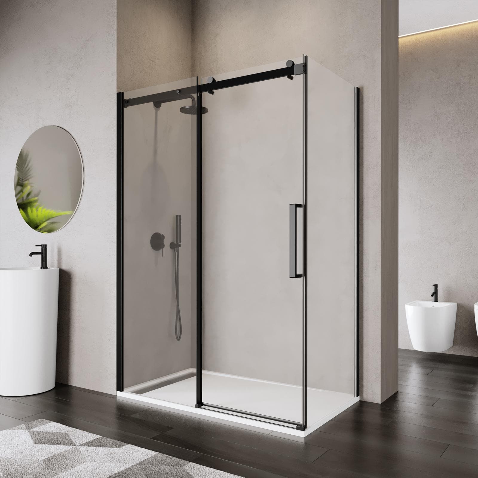 Box doccia 70x140 cm scorrevole in vetro anticalcare trasparente e profilo nero opaco 200h - Lucy
