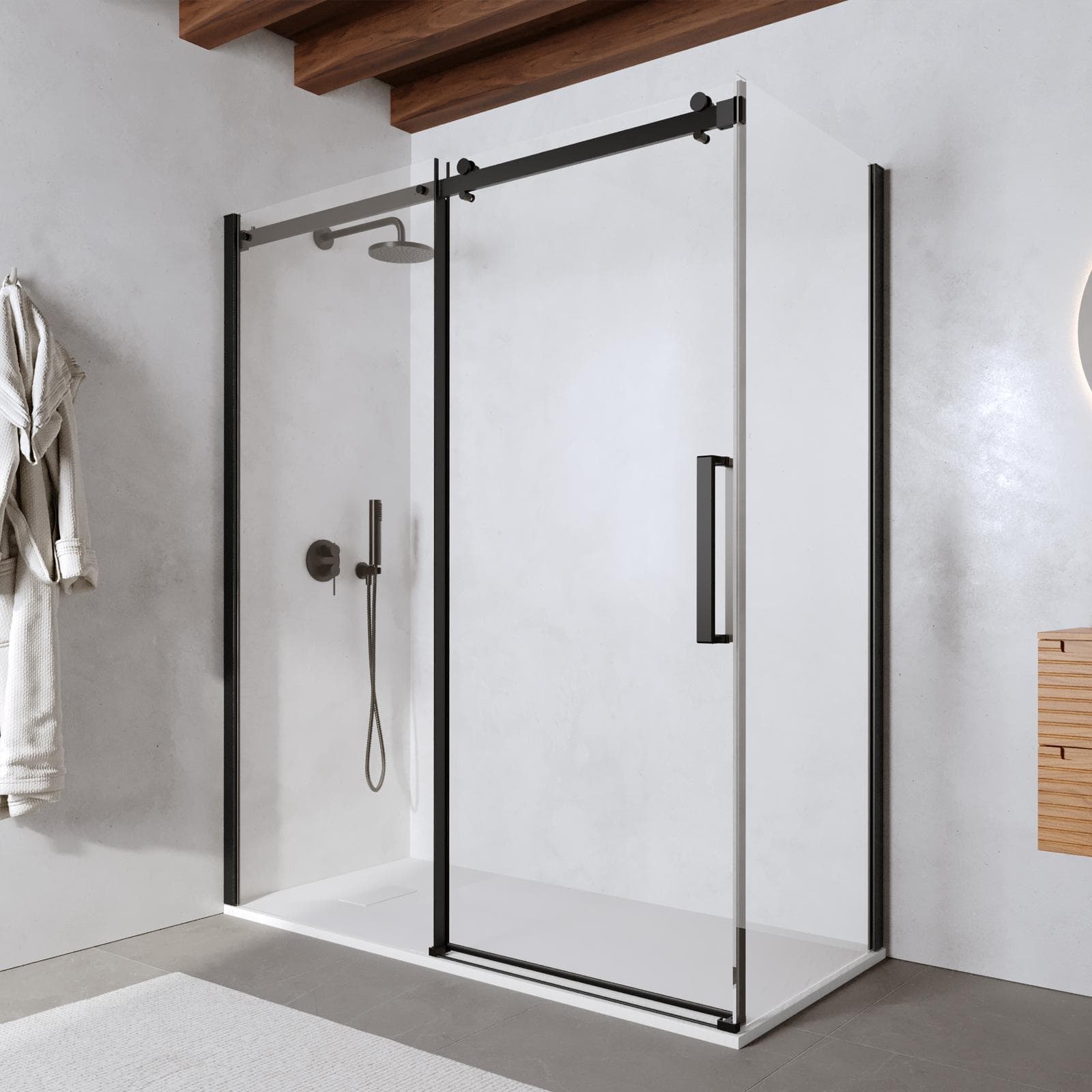 Box doccia 70x160 cm scorrevole in vetro anticalcare trasparente e profilo nero opaco 200h - Lucy