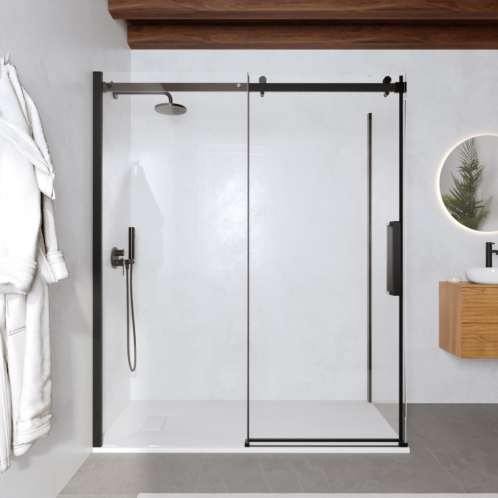 Box doccia 70x160 cm scorrevole in vetro anticalcare trasparente e profilo nero opaco 200h - Lucy