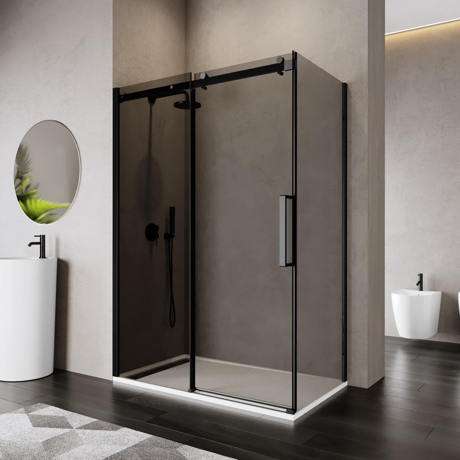Box doccia 80x140 cm scorrevole in vetro anticalcare fumè e profilo nero opaco 200h - Lucy