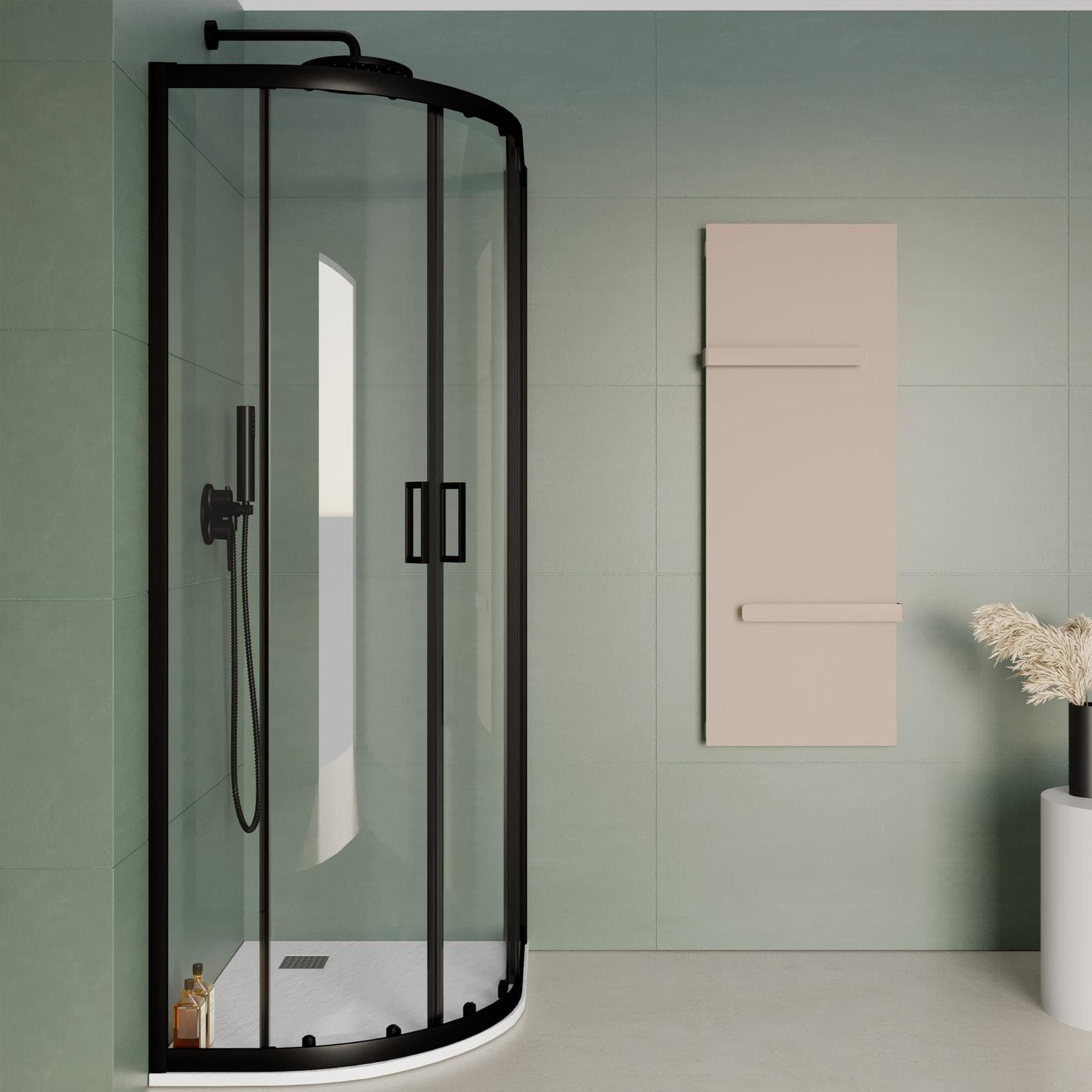 Box doccia semicircolare 70x90 cm in vetro trasparente e profilo nero 185h - Young