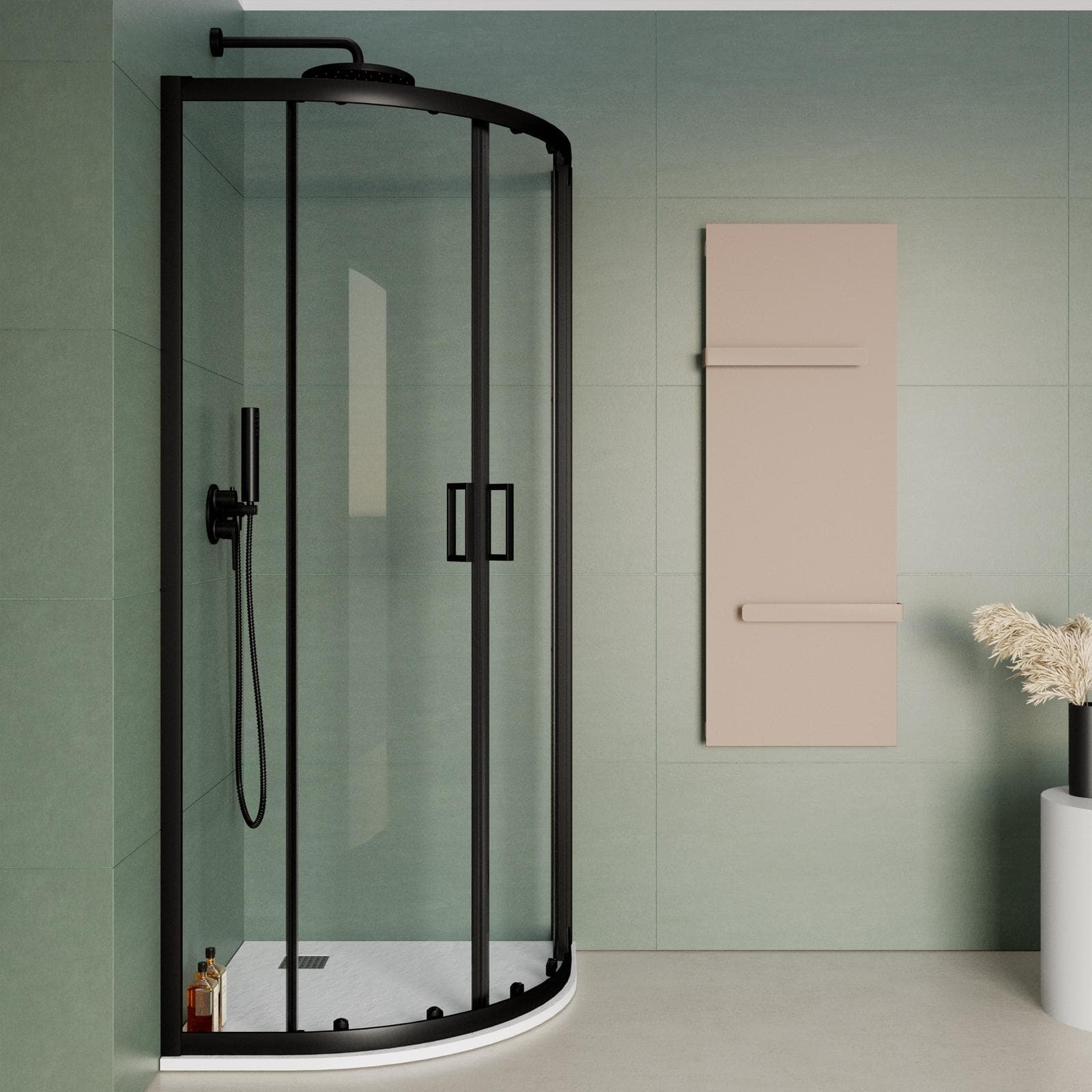 Box doccia semicircolare 75x75 cm in vetro temperato 6 mm trasparente 185h con profilo nero - Young