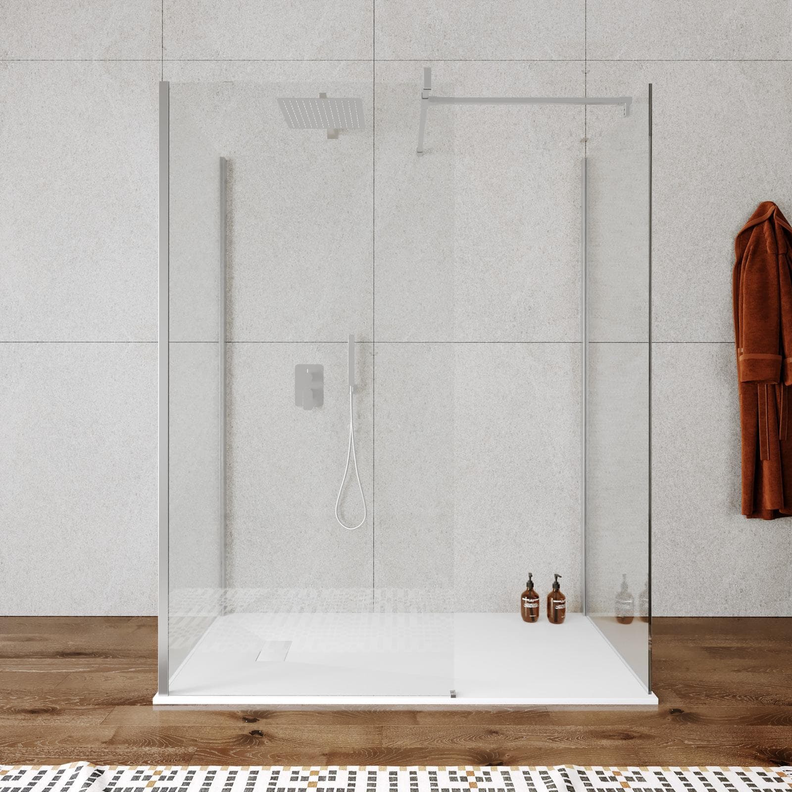 Box doccia walk-in tre lati 80x80x80 cm vetro anticalcare trasparente e profilo cromo 200h - Keep