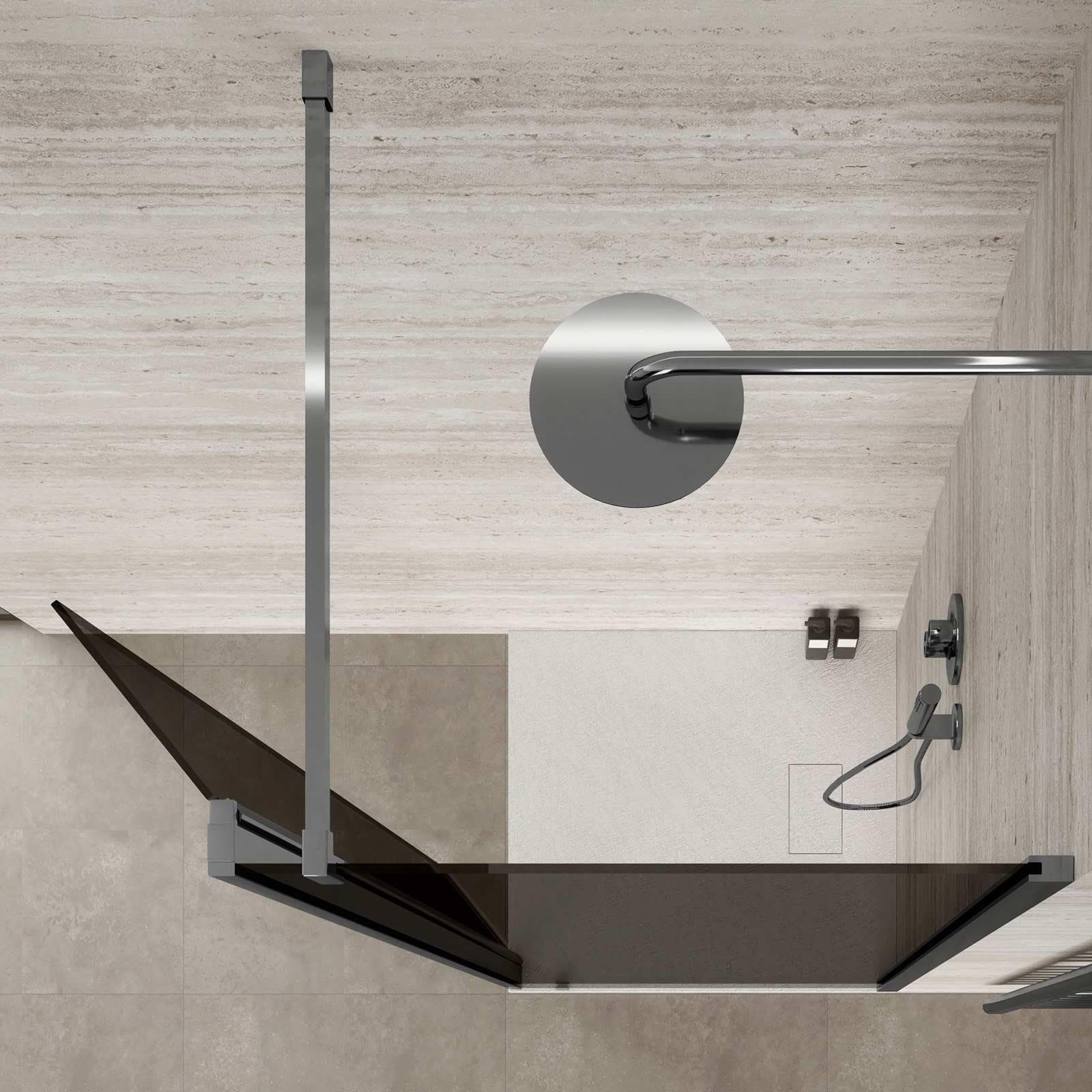 Box doccia Walk In 90 cm in vetro temperato fumè anticalcare con anta girevole 35 cm - Keep