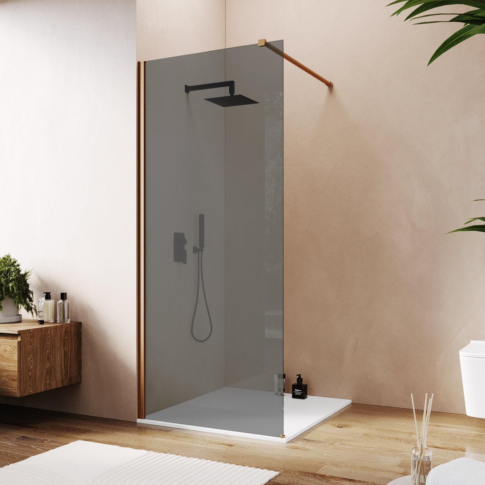Box doccia Walk in 100 cm vetro 8 mm anticalcare fumè e profilo bronzo 200h - Keep