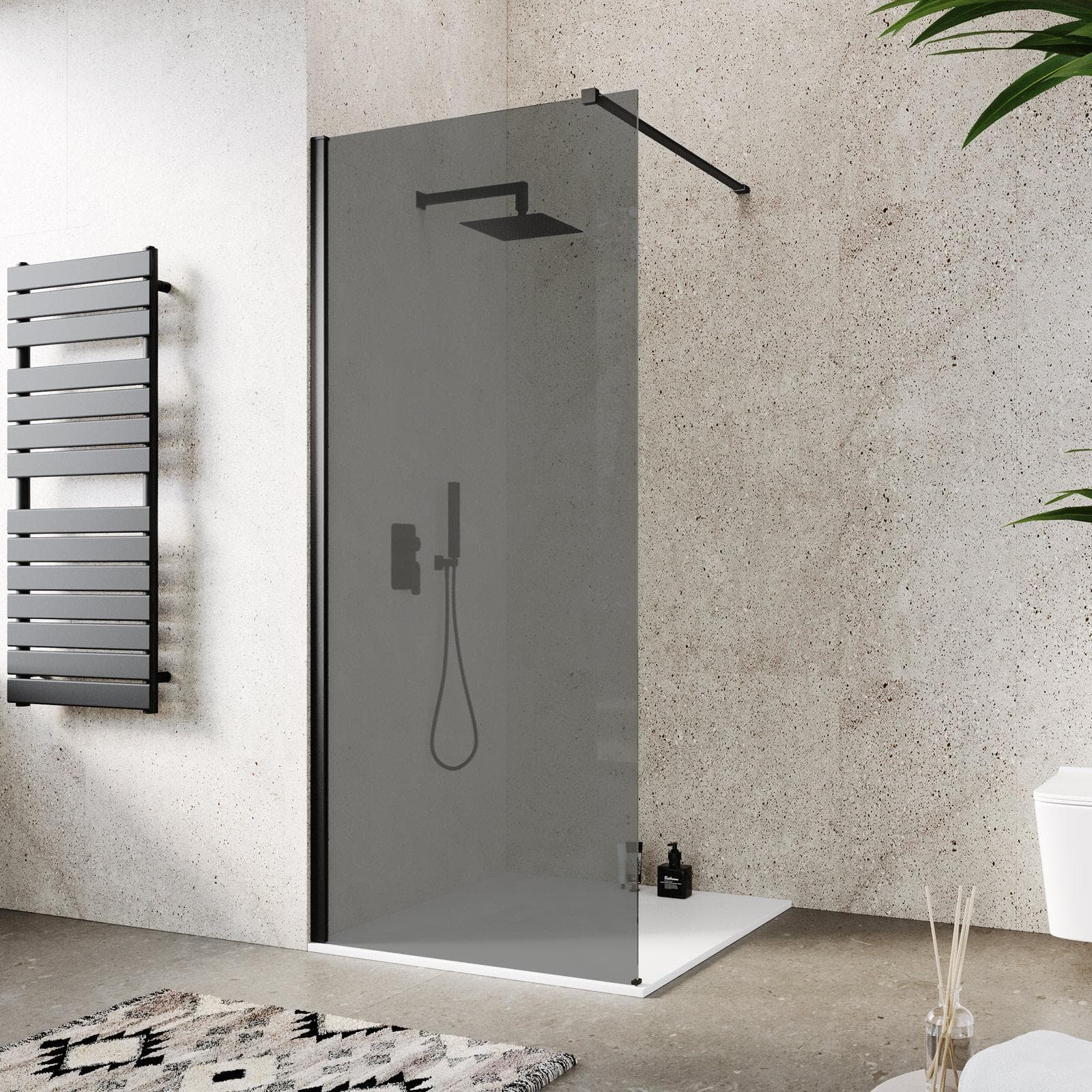 Box doccia Walk in 100 cm vetro 8 mm anticalcare fumè e profilo nero 200h - Keep
