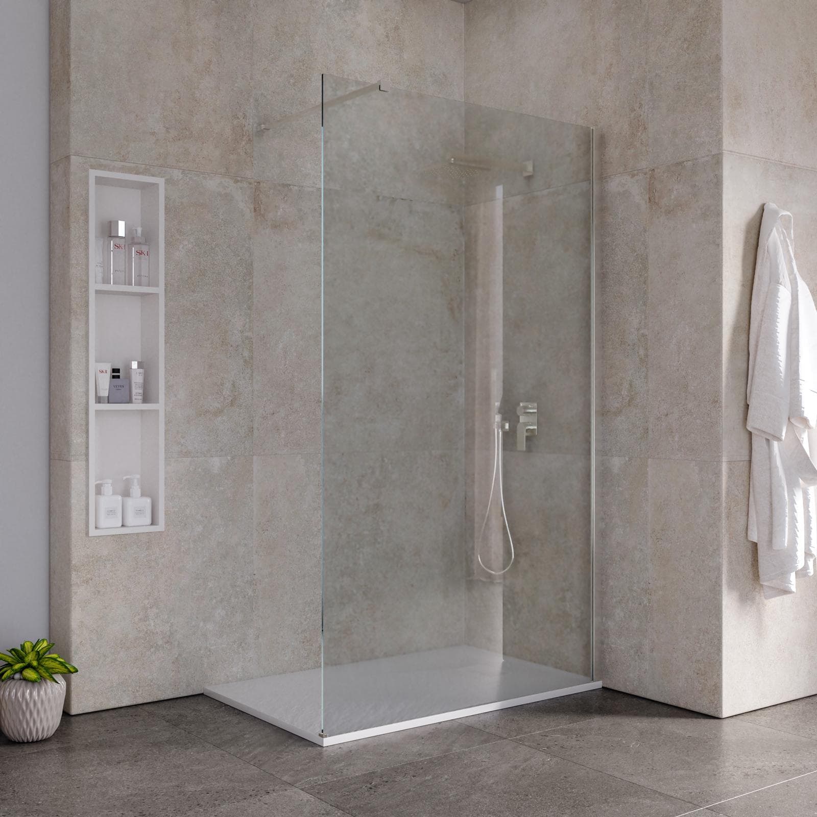 Box doccia Walk in 130 cm vetro 8 mm anticalcare trasparente e profilo spazzolato 200h - Keep