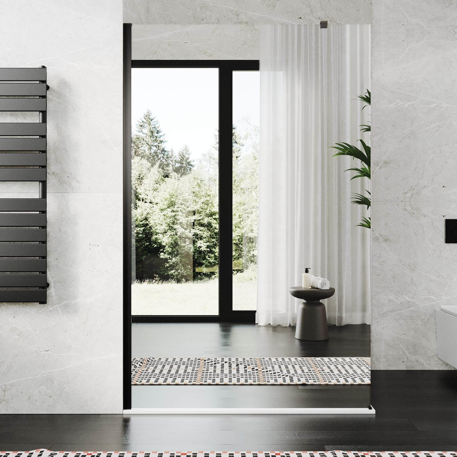 Box doccia Walk in 140 cm vetro anticalcare specchiato e profilo nero 200h - Keep