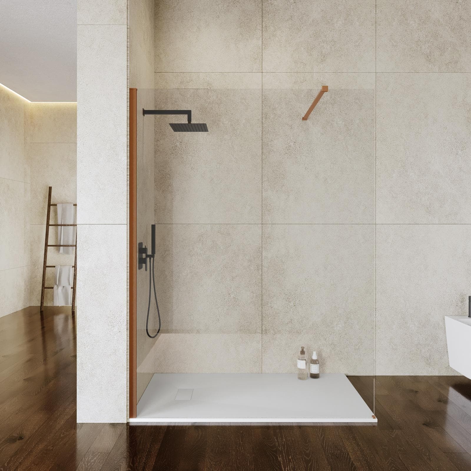 Box doccia Walk in 150 cm vetro 8 mm anticalcare trasparente e profilo bronzo 200h - Keep