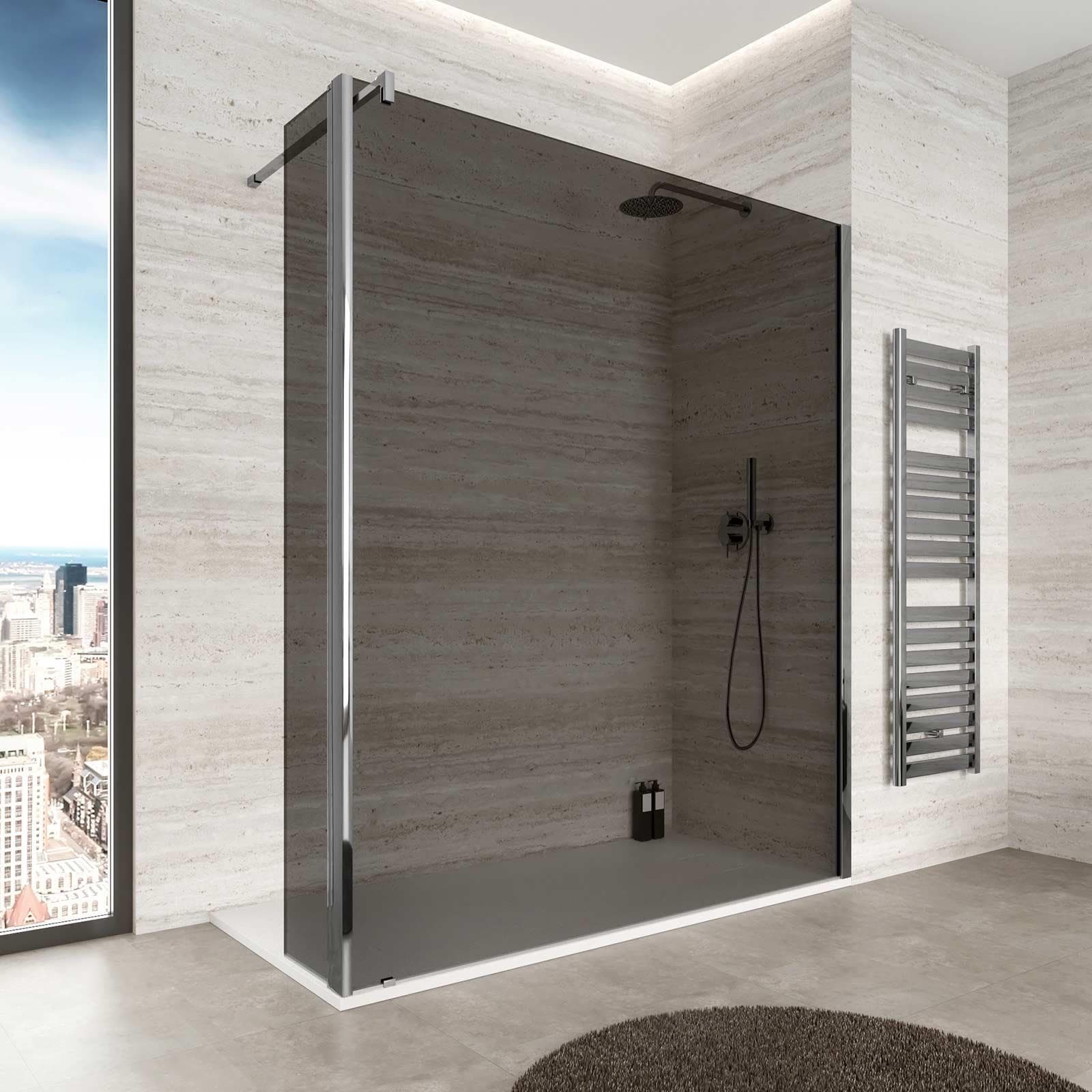 Box doccia Walk In 170 cm in vetro temperato fumè anticalcare e anta girevole 35 cm - Keep