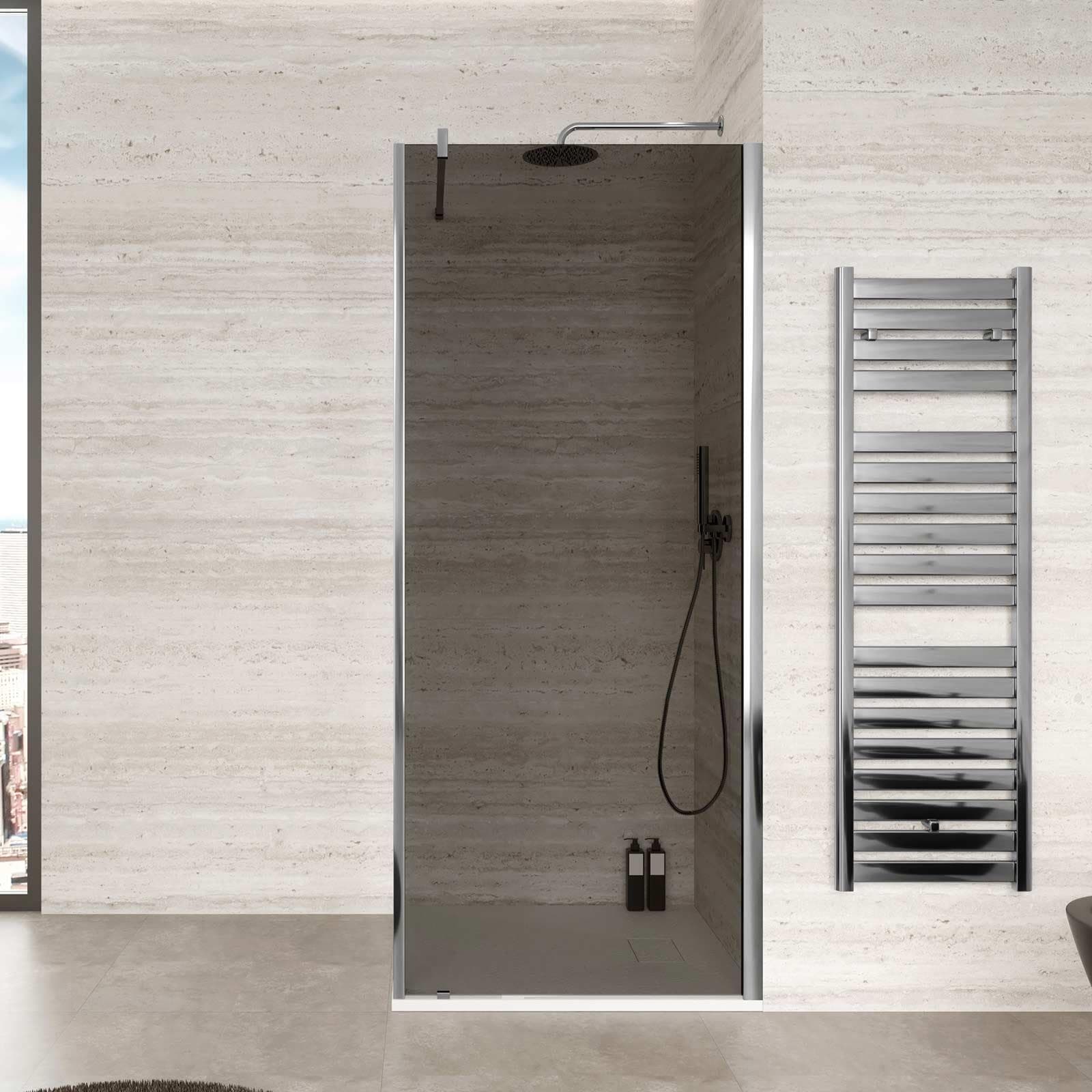 Box doccia Walk In 70 cm in vetro temperato fumè anticalcare con anta girevole 35 cm - Keep