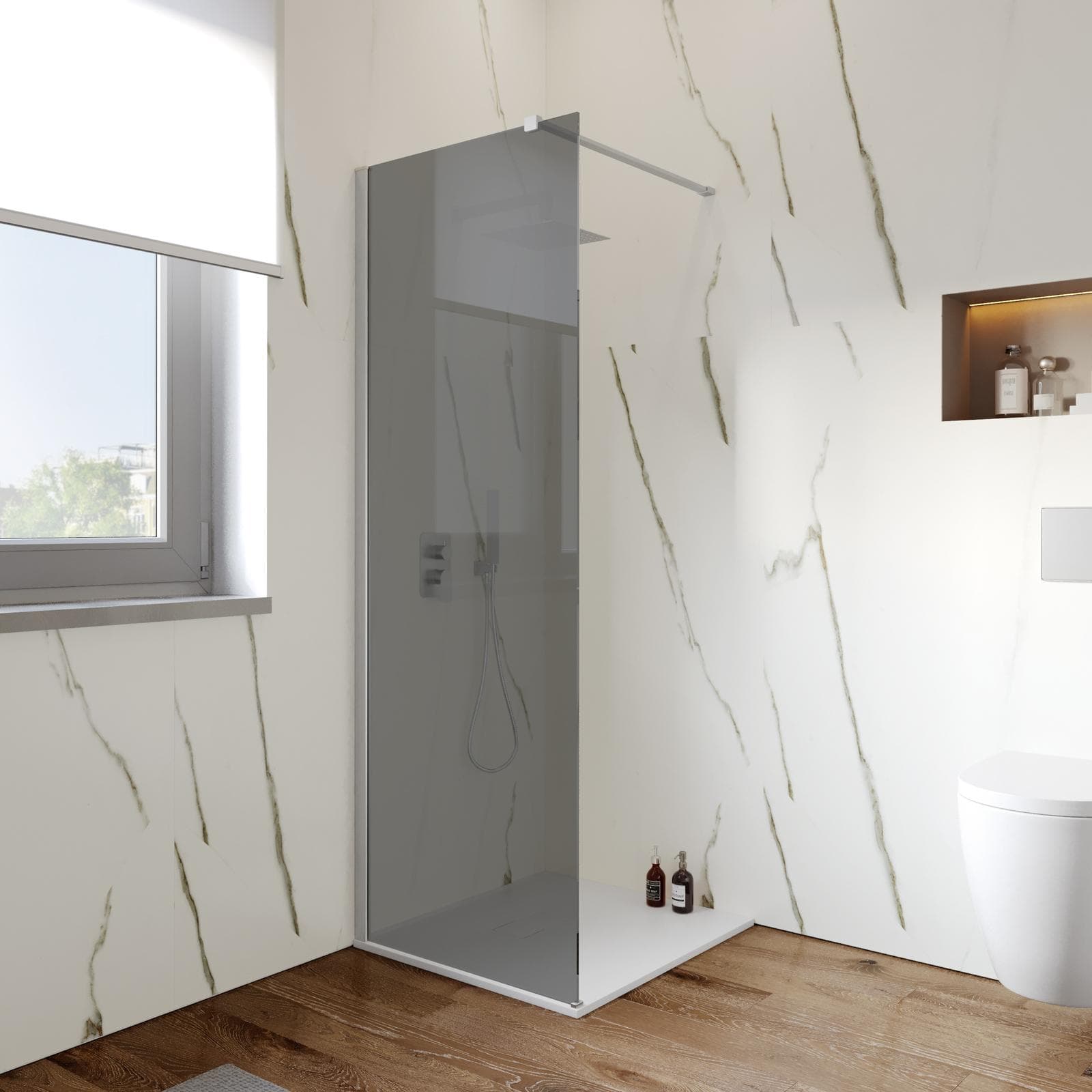 Box doccia Walk in 70 cm vetro 8 mm anticalcare fumè e profilo cromo 200h - Keep