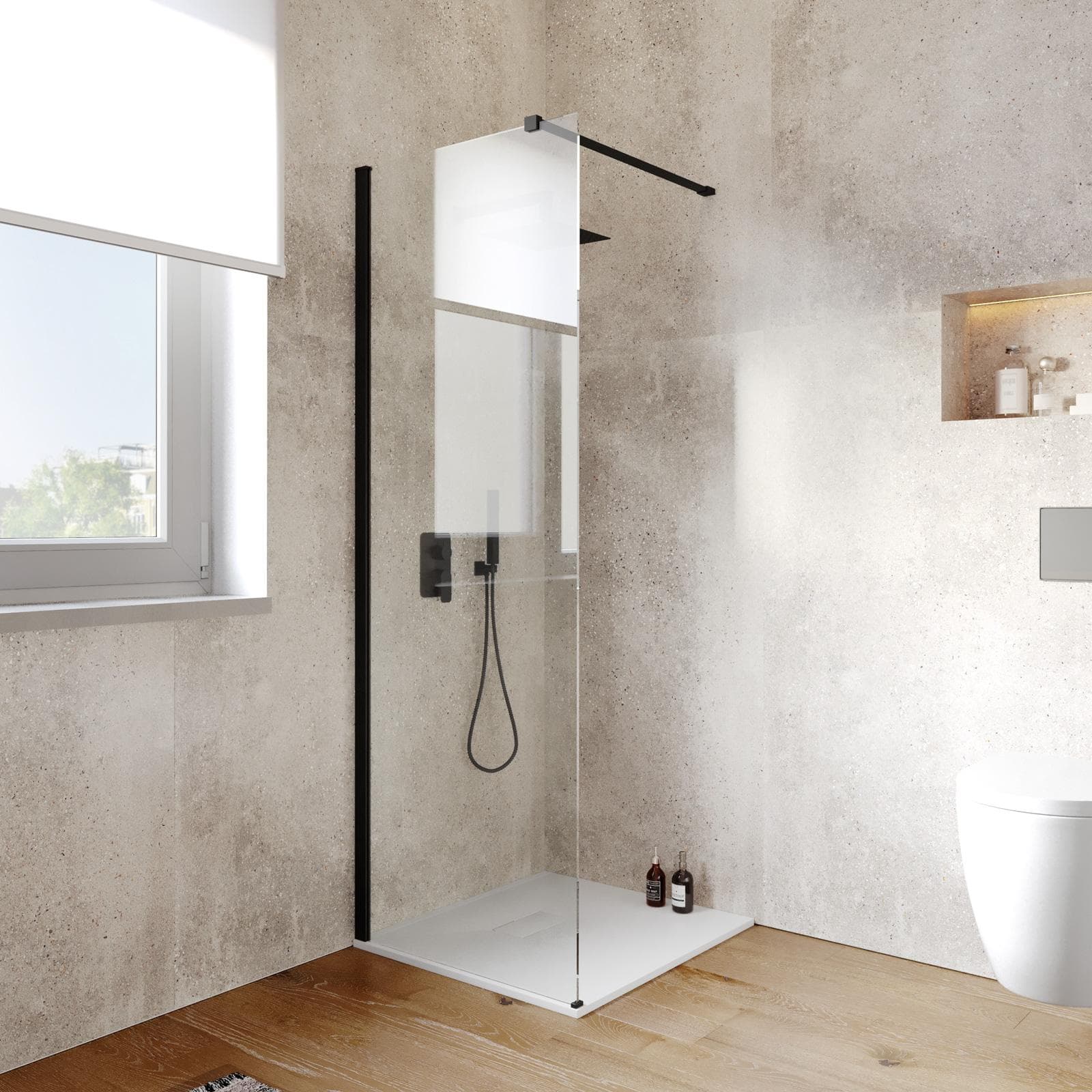 Box doccia Walk in 70 cm vetro 8 mm anticalcare trasparente e profilo nero 200h - Keep
