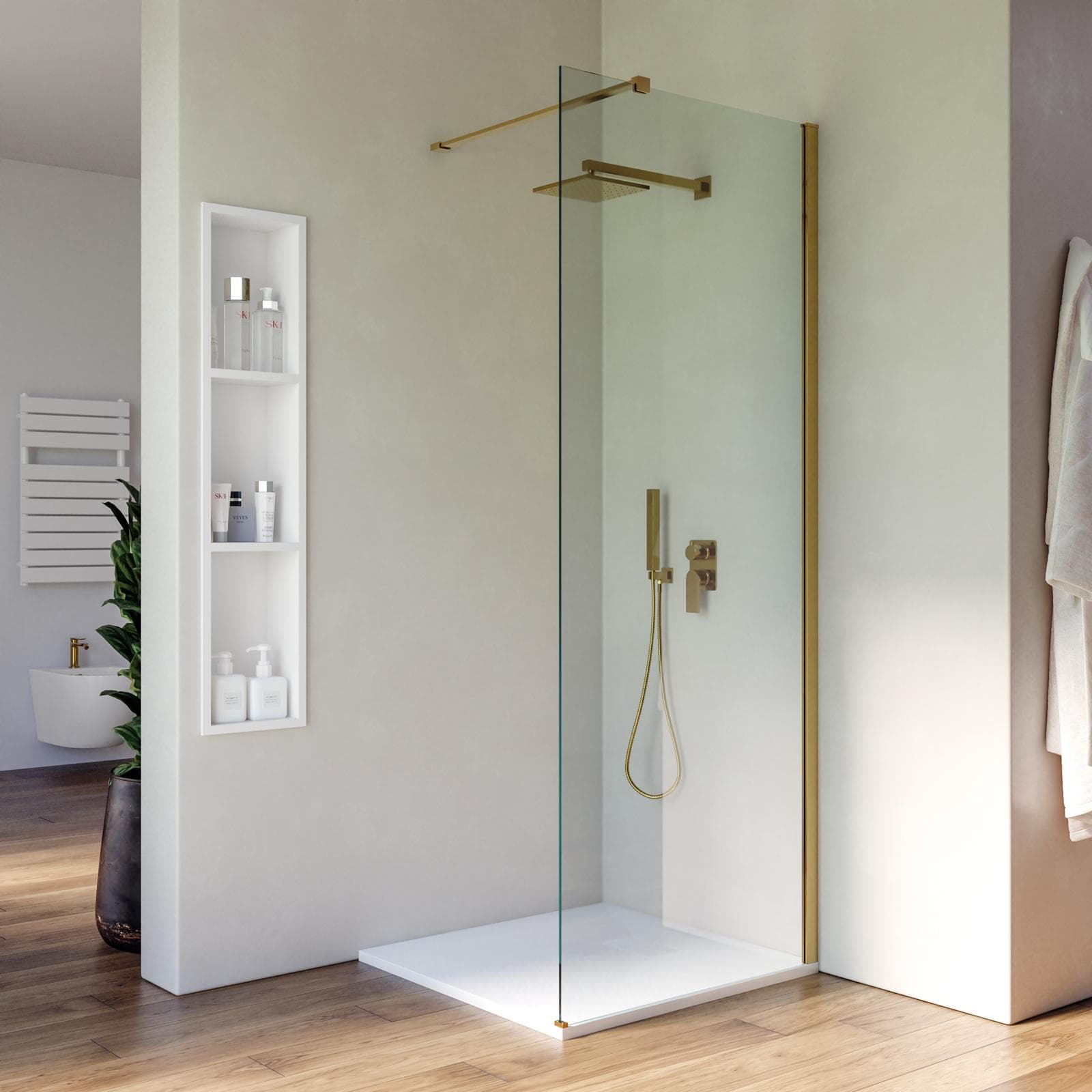Box doccia Walk in 70 cm vetro 8 mm anticalcare trasparente e profilo oro 200h - Keep