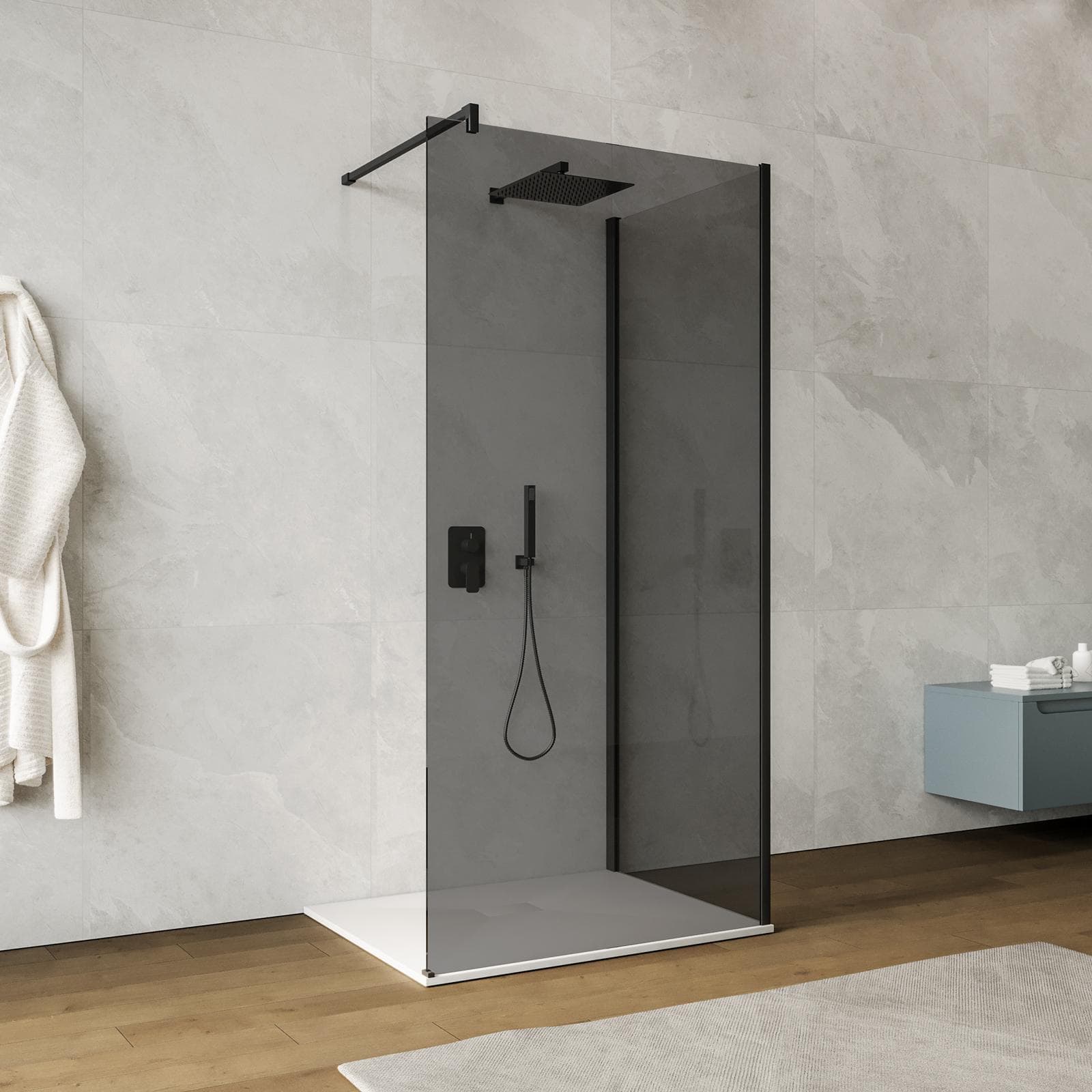 Box doccia walk-in 70x100 cm angolare con vetro fumè e profilo nero 200h - Keep
