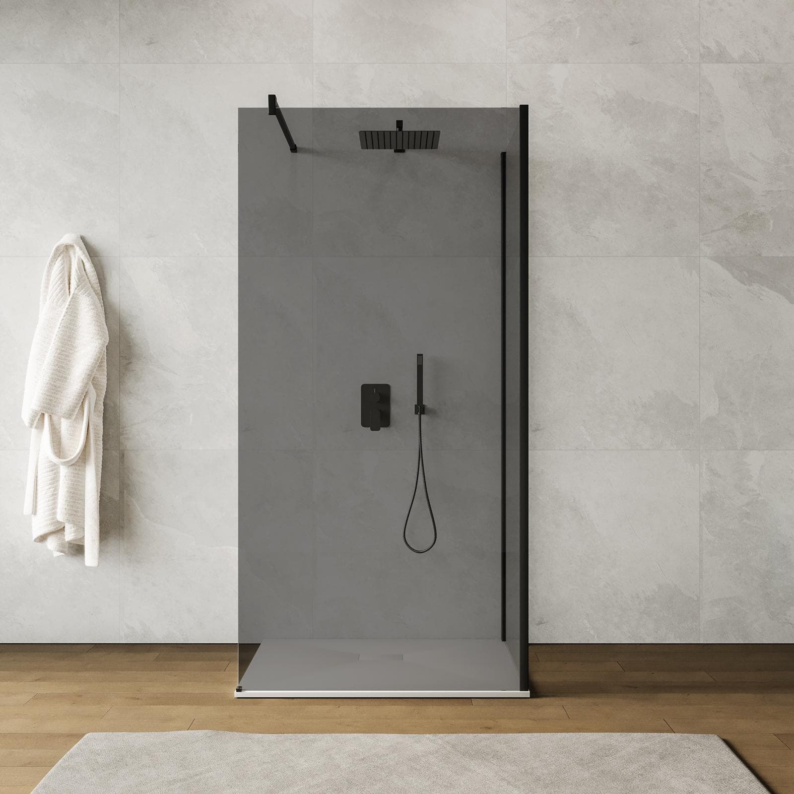 Box doccia walk-in 70x100 cm angolare con vetro fumè e profilo nero 200h - Keep