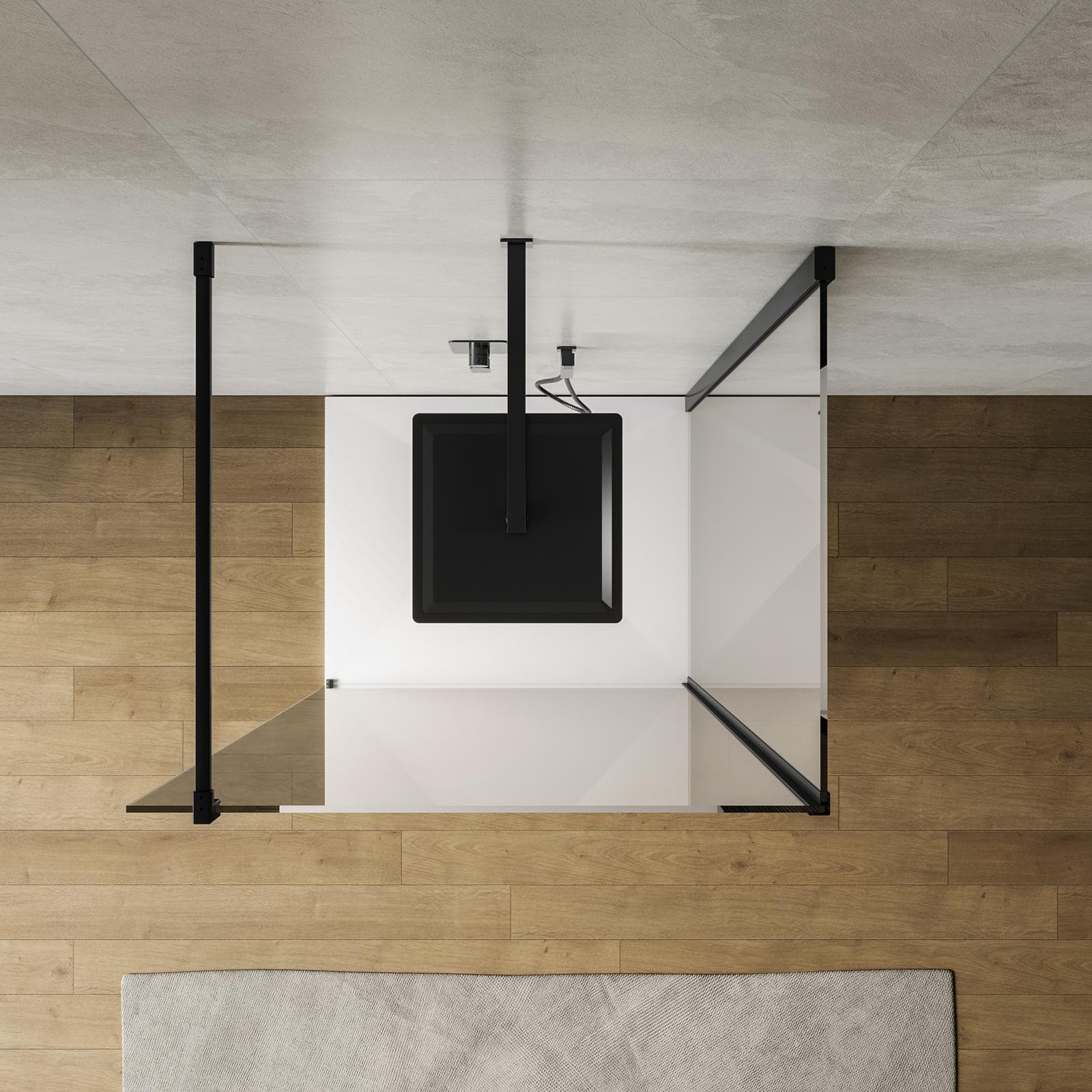 Box doccia walk-in 70x100 cm angolare con vetro trasparente e profilo nero 200h - Keep