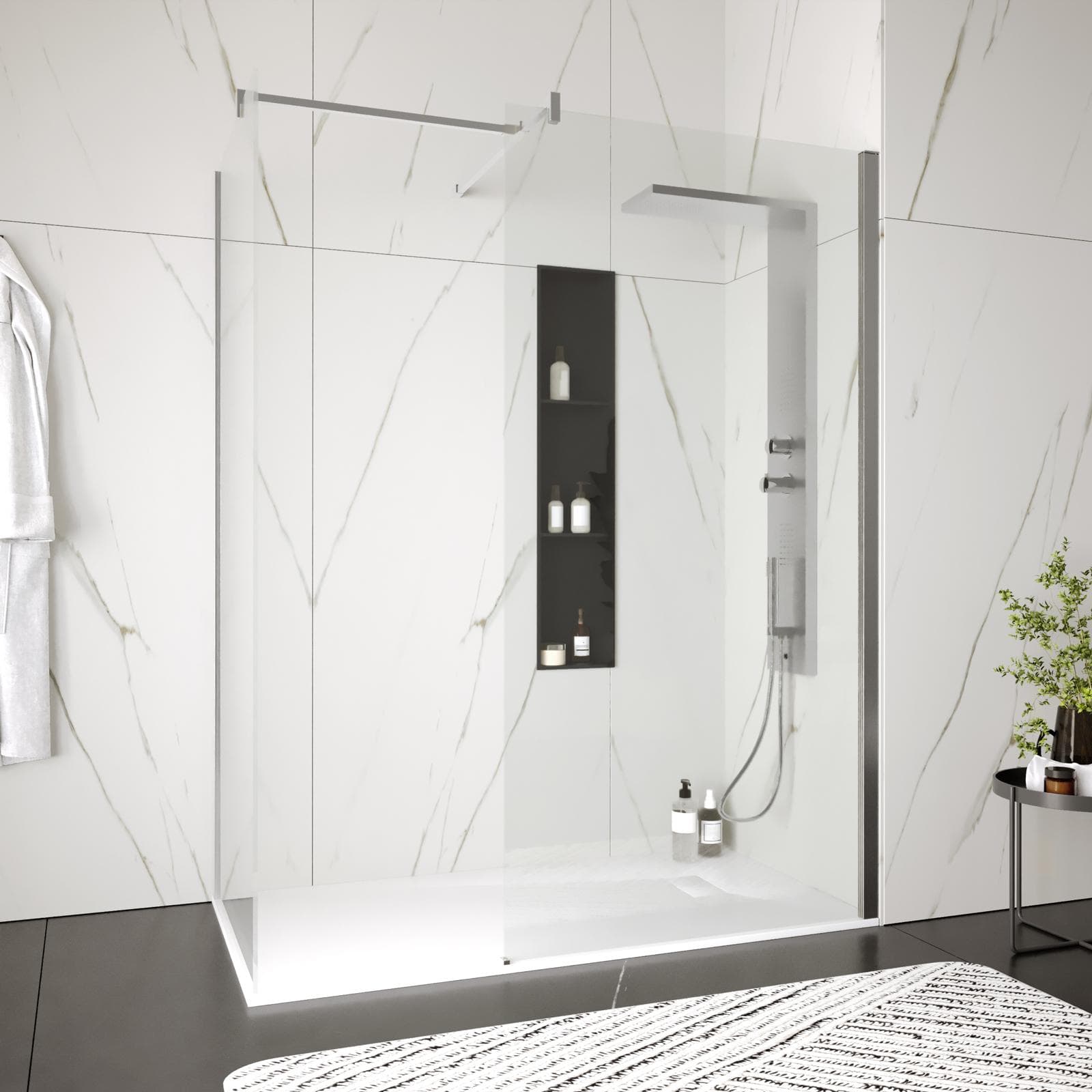 Box doccia walk-in 70x110 con vetro anticalcare trasparente e profilo cromo 200h - Keep