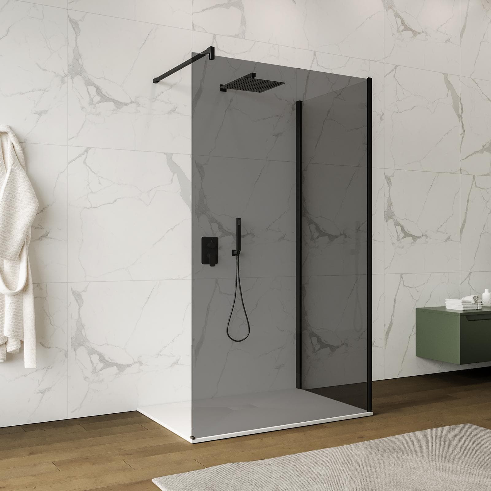 Box doccia walk-in 70x120 cm angolare con vetro fumè e profilo nero 200h - Keep