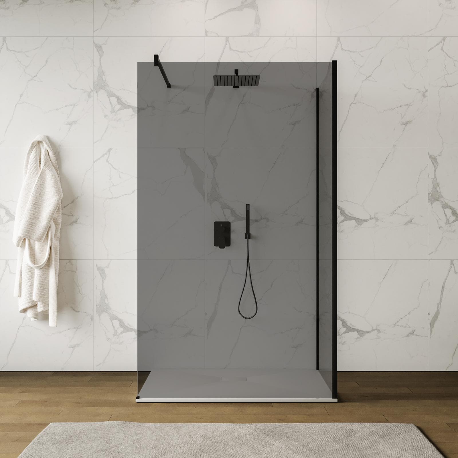 Box doccia walk-in 70x120 cm angolare con vetro fumè e profilo nero 200h - Keep