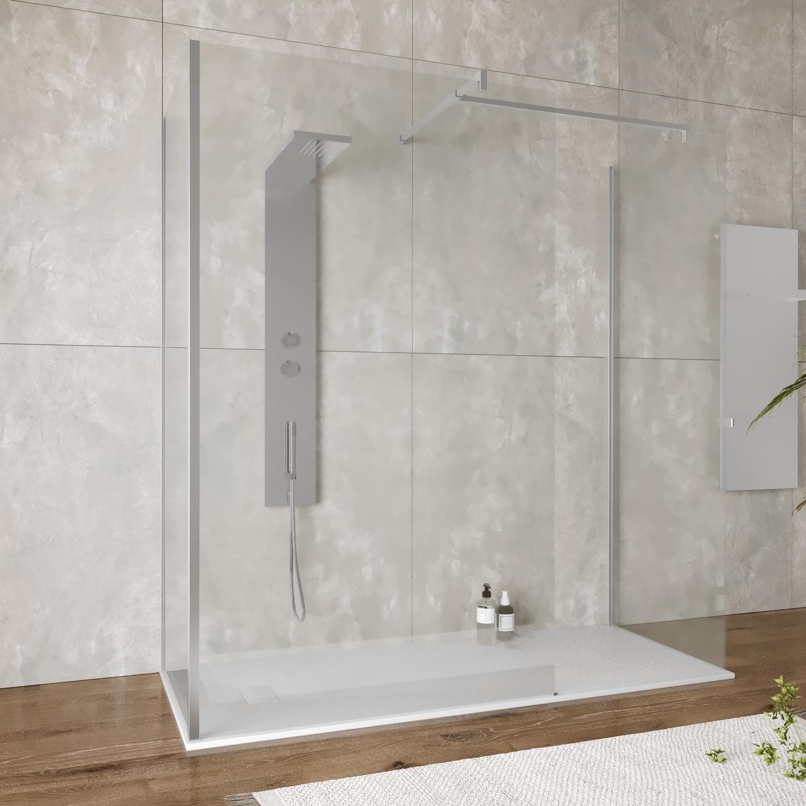 Box doccia walk-in 70x120x70 cm tre lati con vetro anticalcare trasparente e profilo cromo 200h - Keep