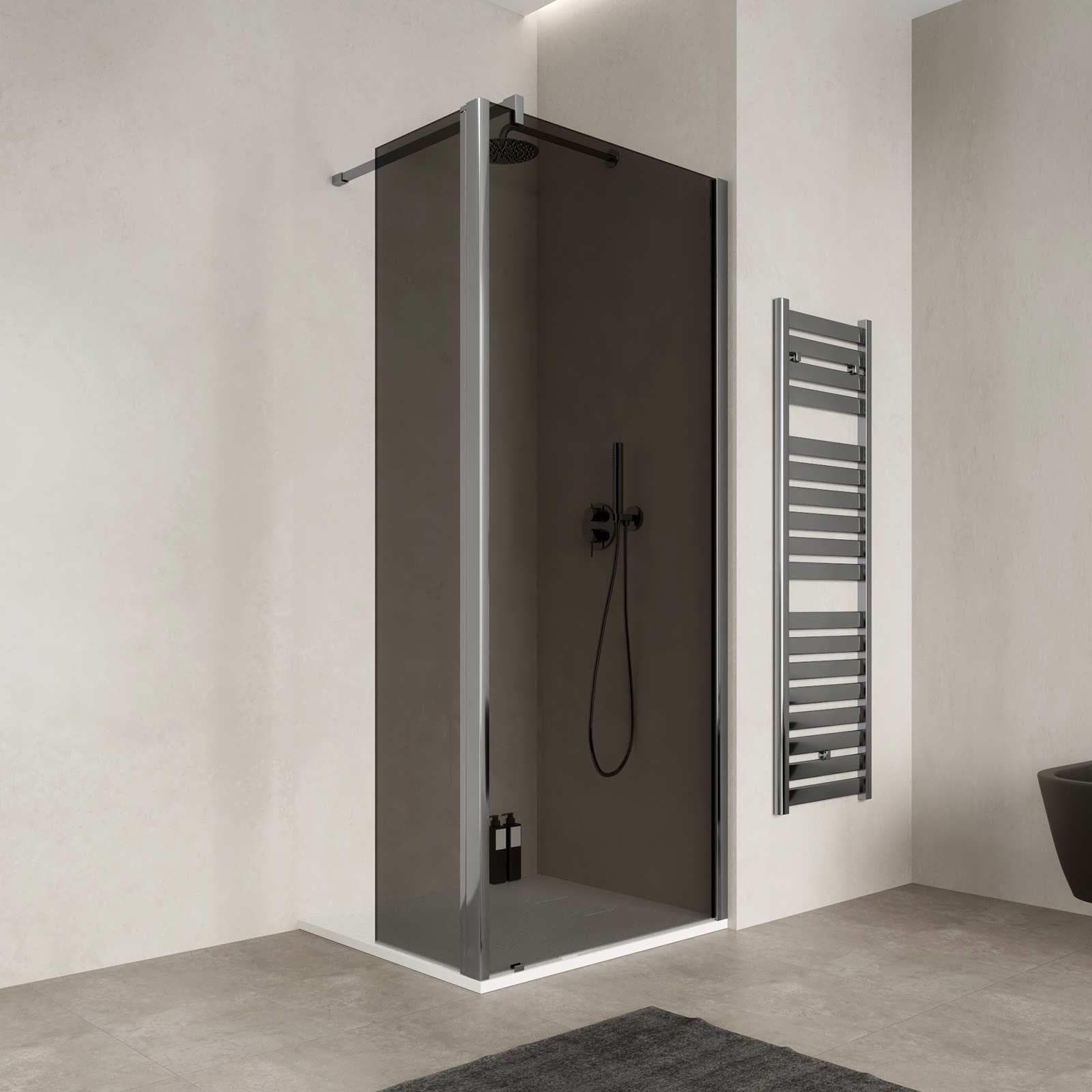 Box doccia Walk In 80 cm con anta girevole 45 cm in vetro temperato fumè anticalcare - Keep