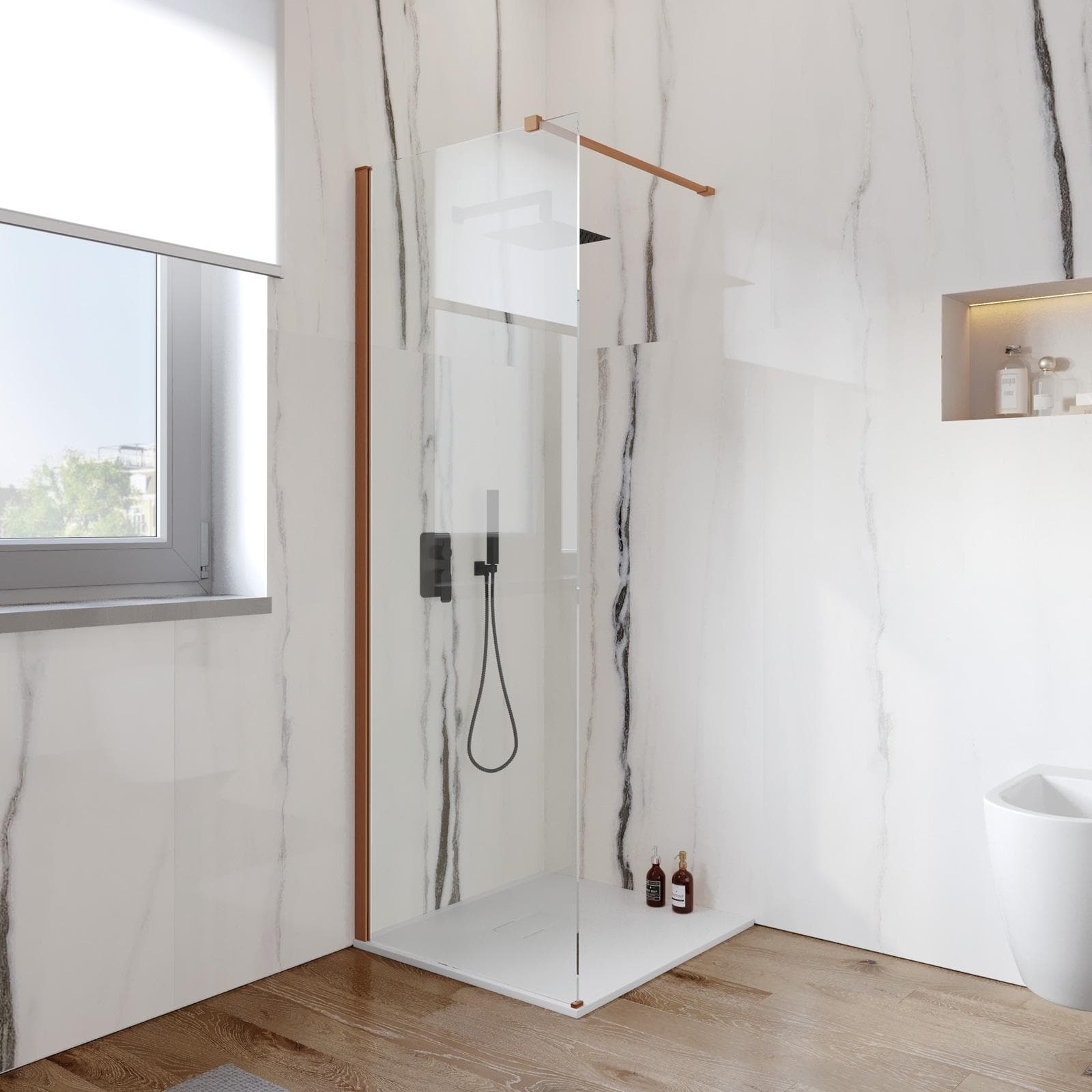 Box doccia Walk in 80 cm vetro 8 mm anticalcare trasparente e profilo bronzo 200h - Keep
