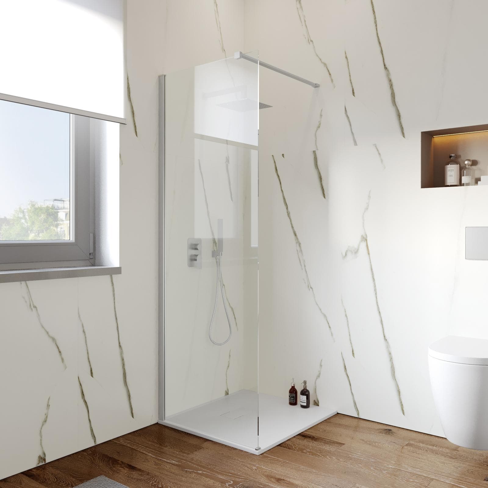 Box doccia Walk in 80 cm vetro 8 mm anticalcare trasparente e profilo cromo 200h - Keep