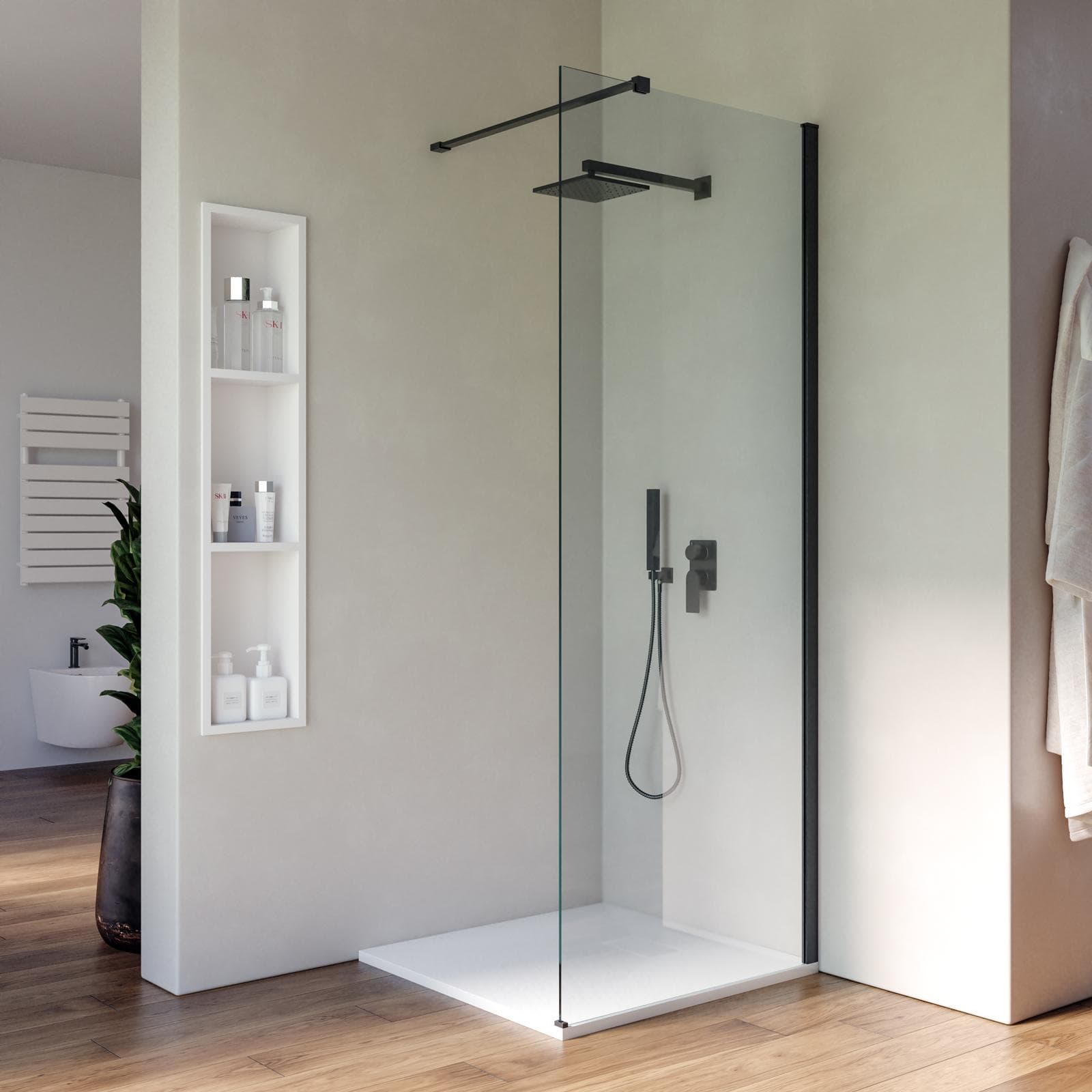 Box doccia Walk in 80 cm vetro 8 mm anticalcare trasparente e profilo nero spazzolato 200h - Keep