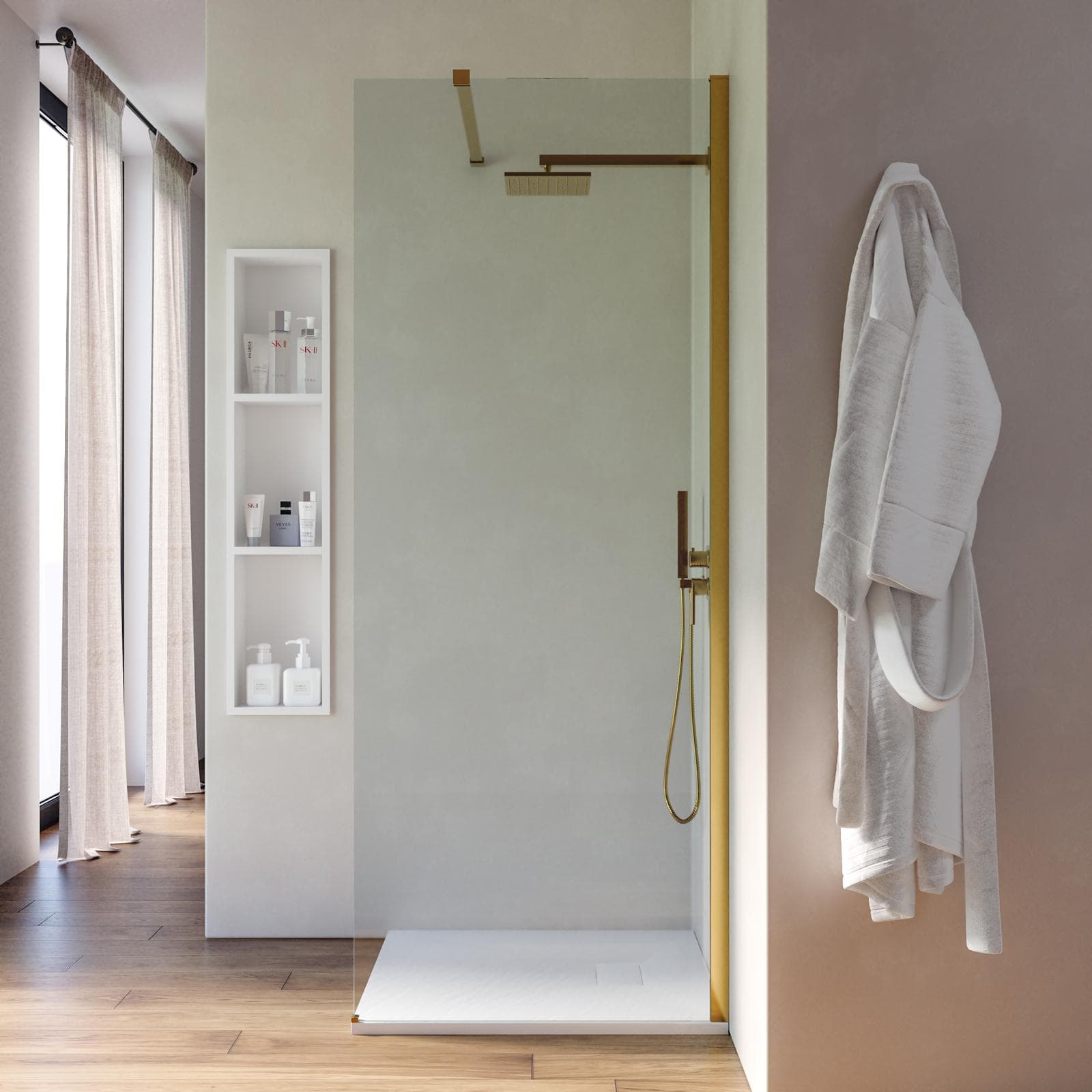 Box doccia Walk in 80 cm vetro 8 mm anticalcare trasparente e profilo oro 200h - Keep
