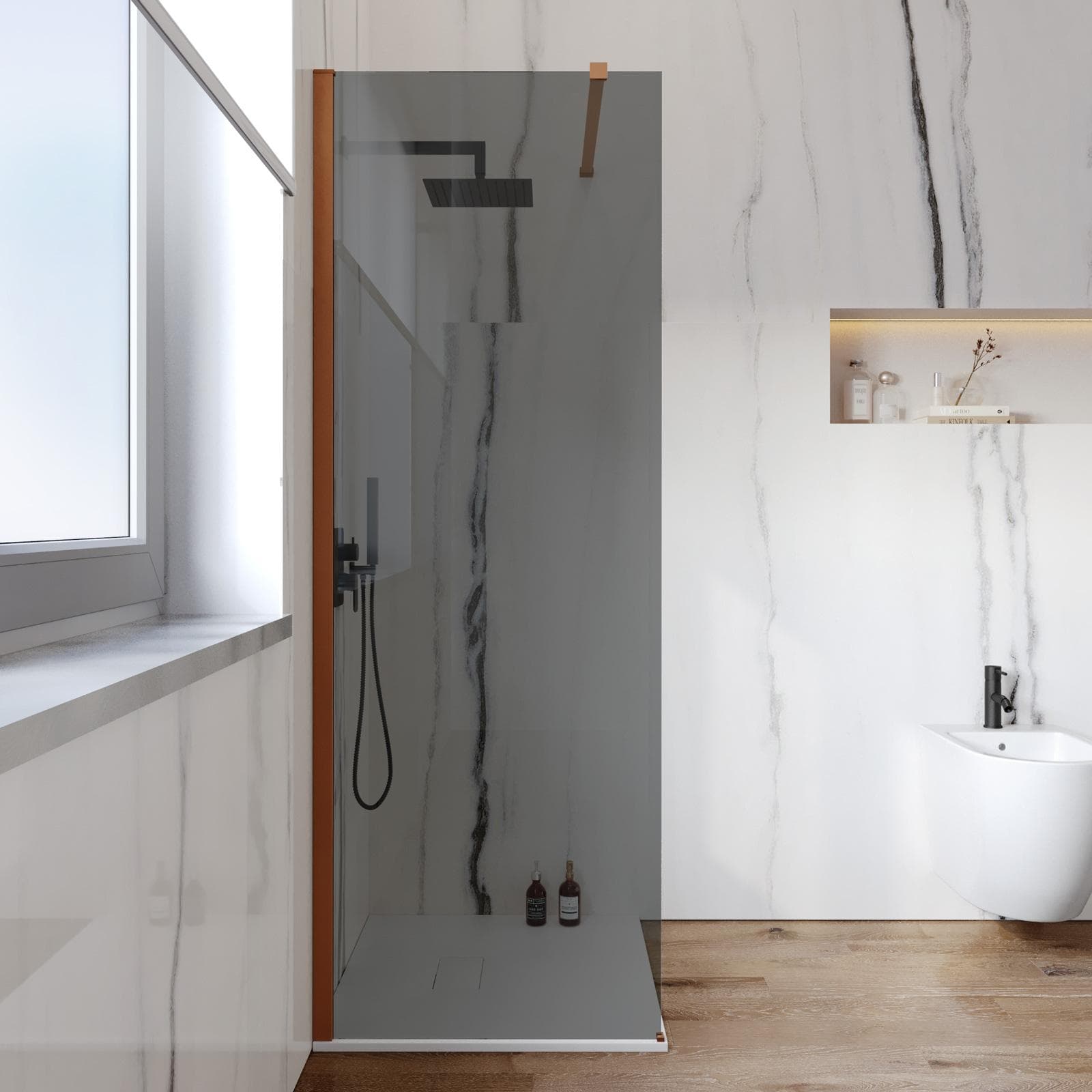 Box doccia Walk in 80 cm vetro anticalcare fumè e profilo bronzo 200h - Keep