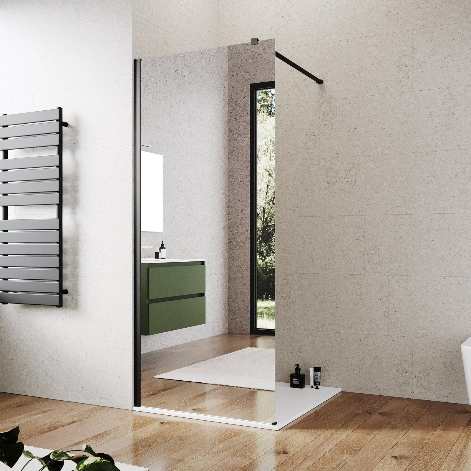 Box doccia Walk in 90 cm vetro 8 mm anticalcare specchiato e profilo nero 200h - Keep