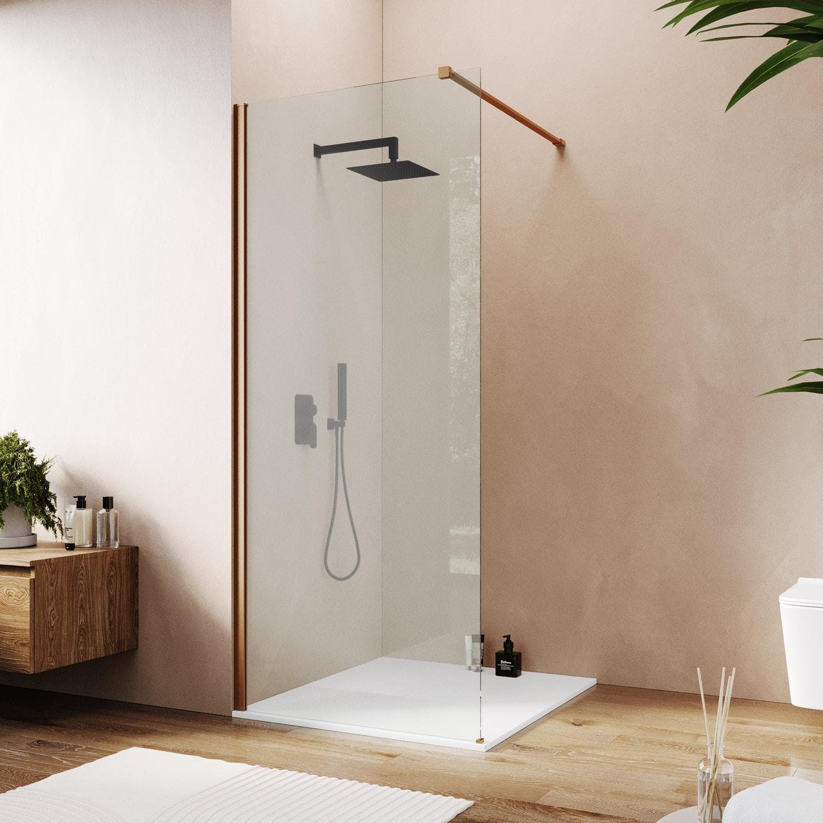 Box doccia Walk in 90 cm vetro 8 mm anticalcare trasparente e profilo bronzo 200h - Keep