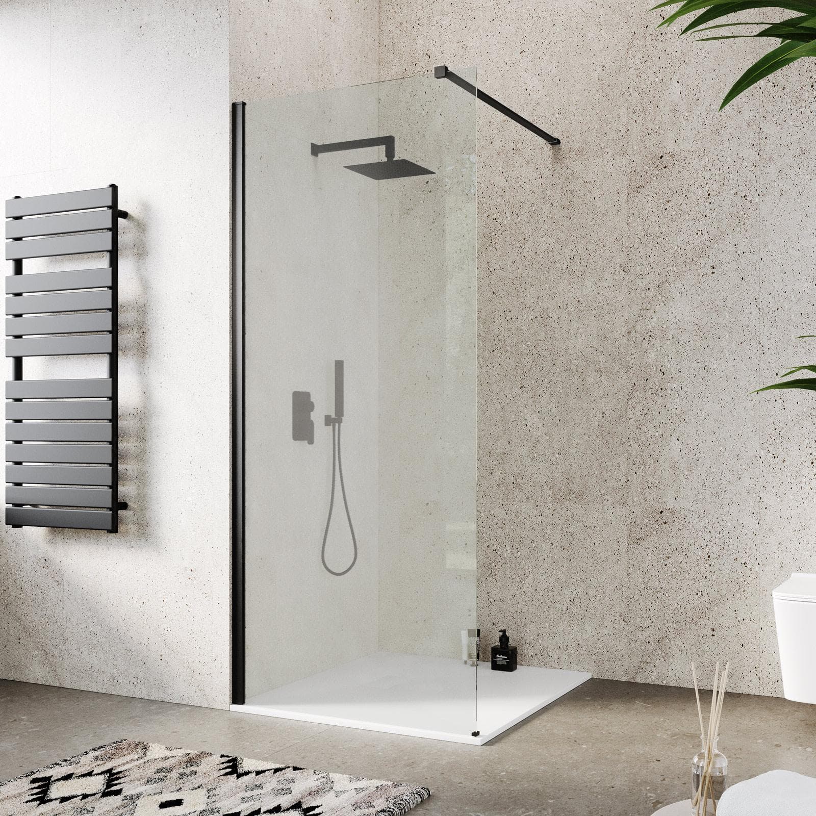 Box doccia Walk in 90 cm vetro 8 mm anticalcare trasparente e profilo nero 200h - Keep