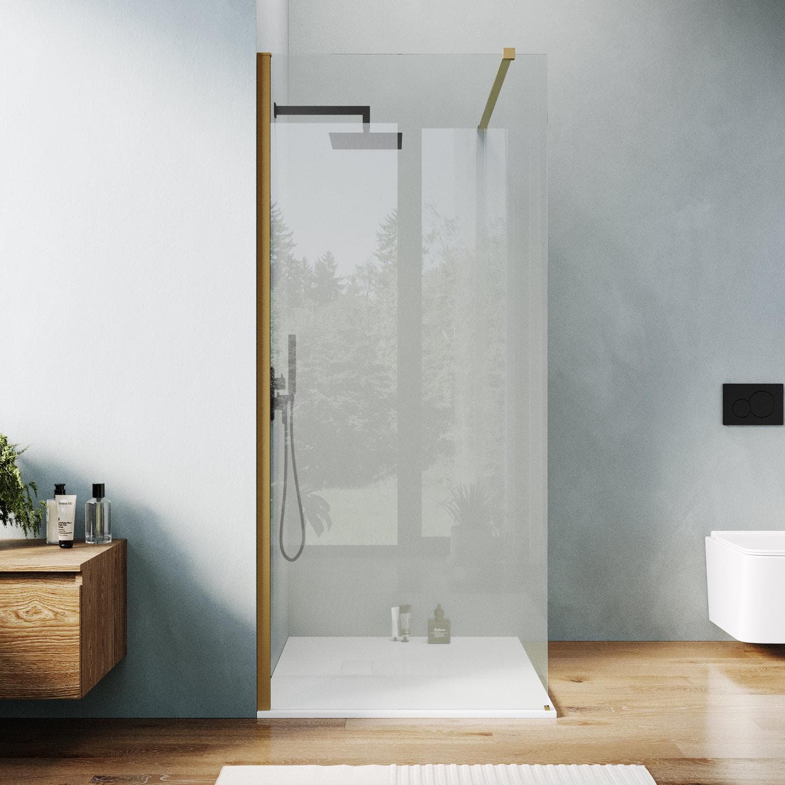 Box doccia Walk in 90 cm vetro 8 mm anticalcare trasparente e profilo oro 200h - Keep