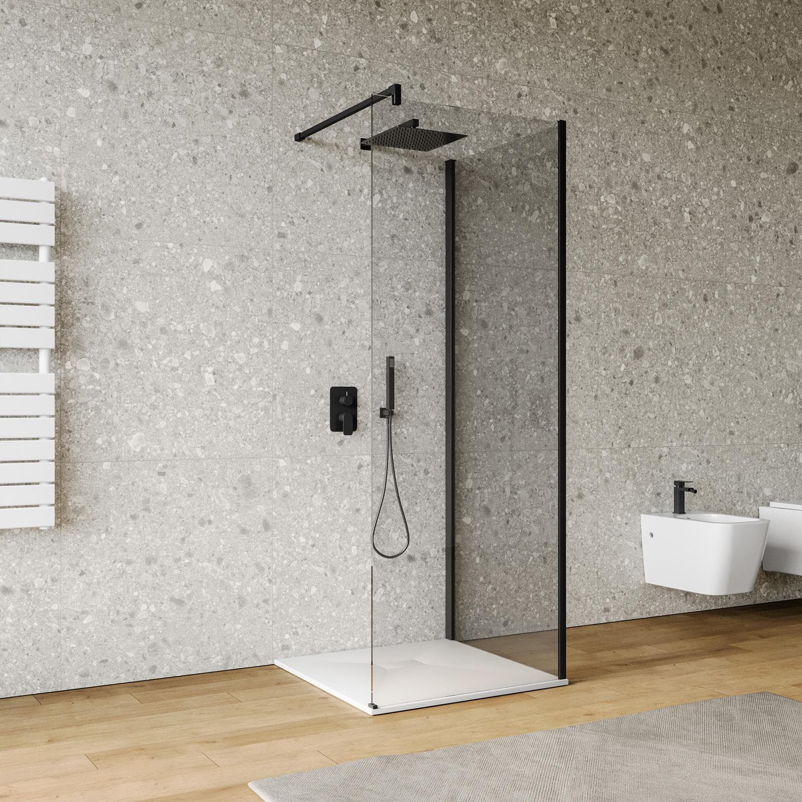 Box doccia walk-in 90x90 cm angolare con vetro trasparente e profilo nero 200h - Keep