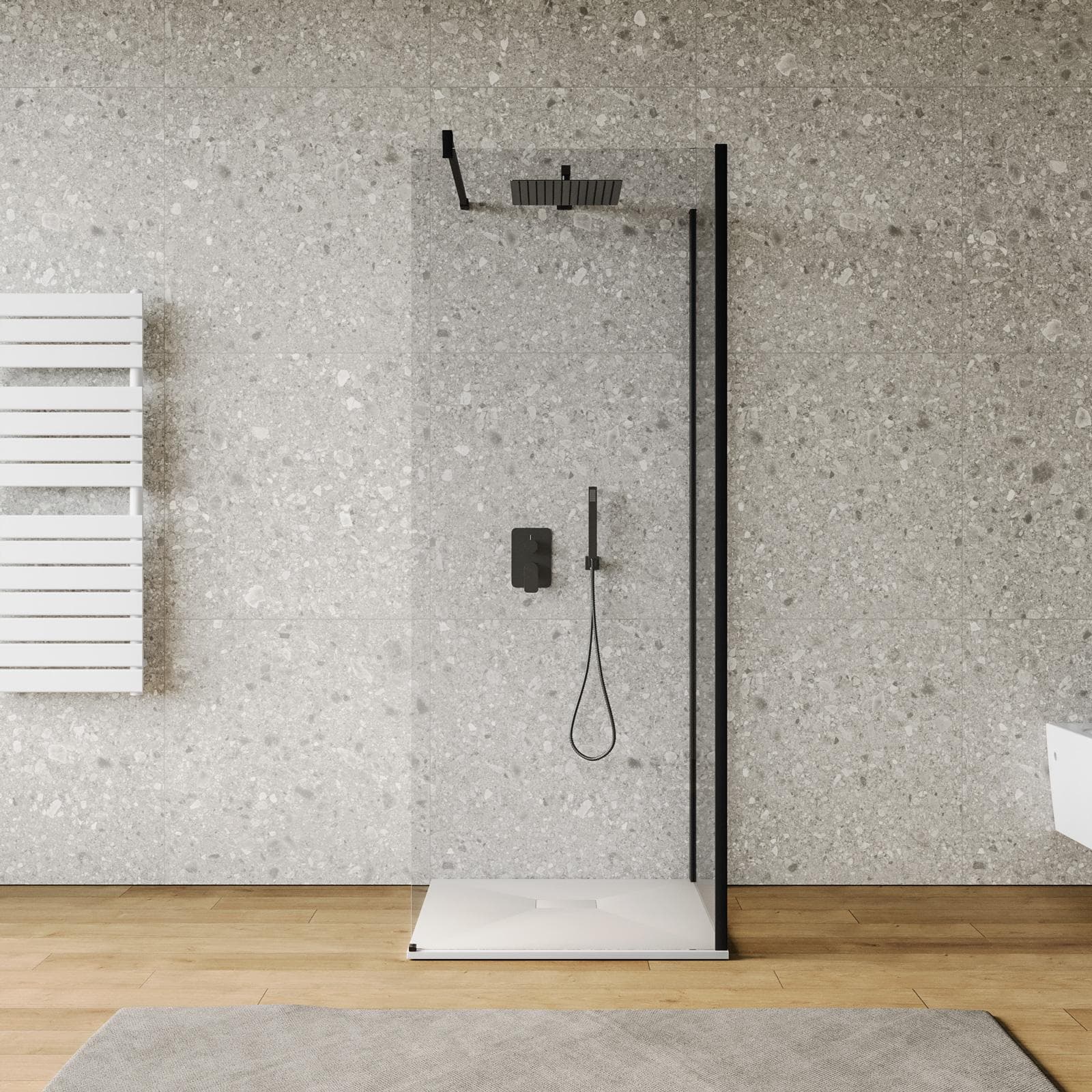 Box doccia walk-in 90x90 cm angolare con vetro trasparente e profilo nero 200h - Keep