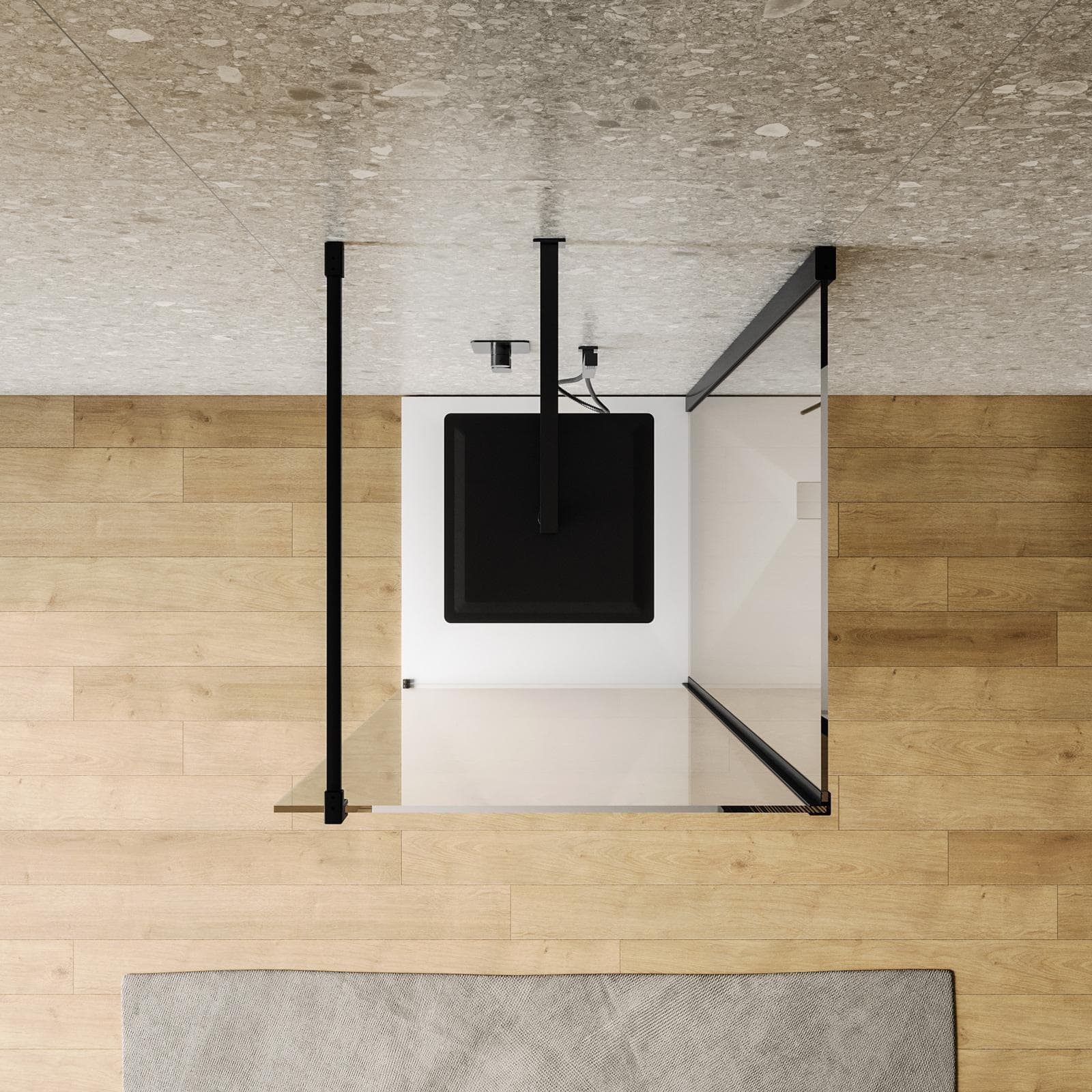 Box doccia walk-in 90x90 cm angolare con vetro trasparente e profilo nero 200h - Keep